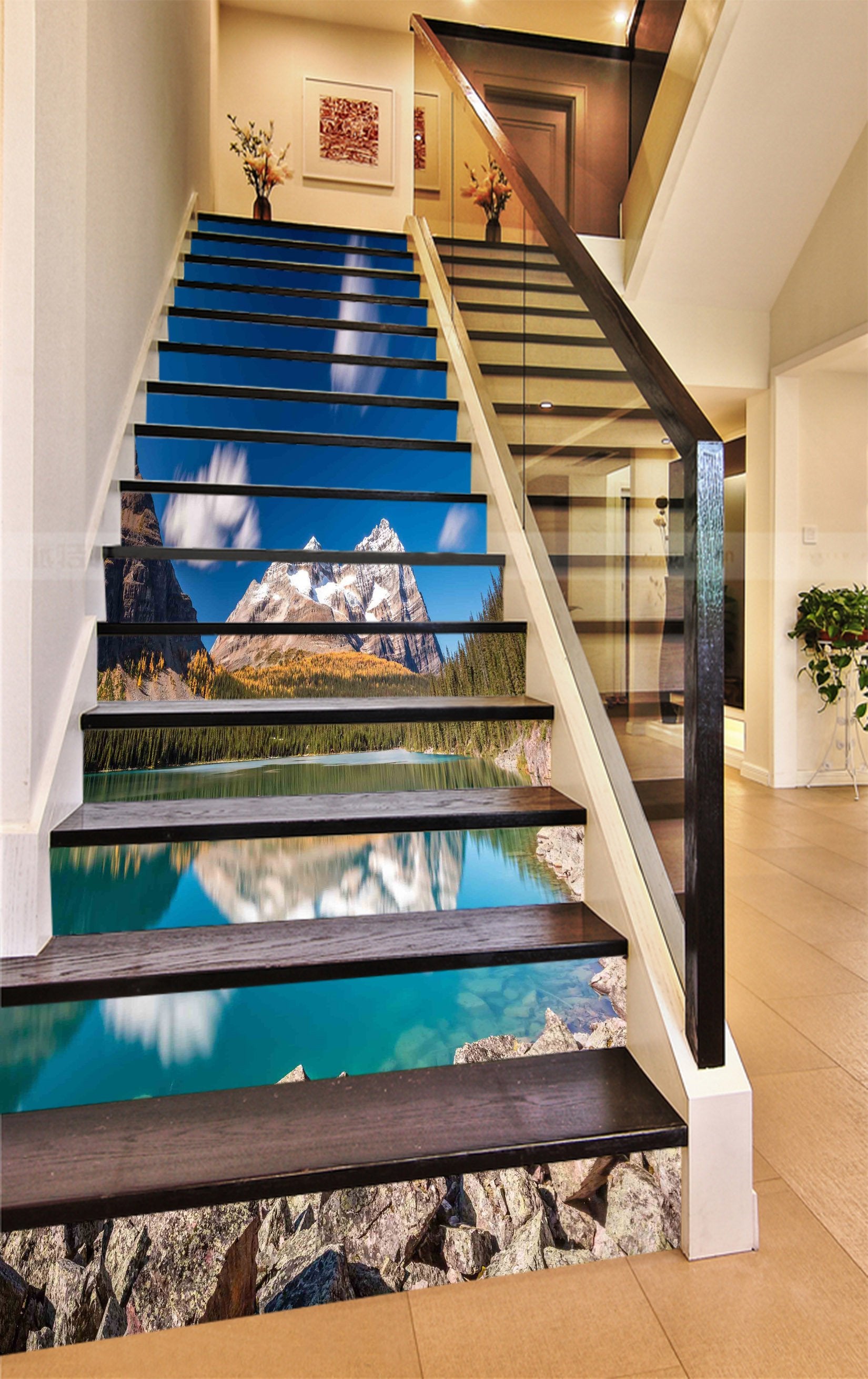 3D Blue Lake Landscape 861 Stair Risers Wallpaper AJ Wallpaper 