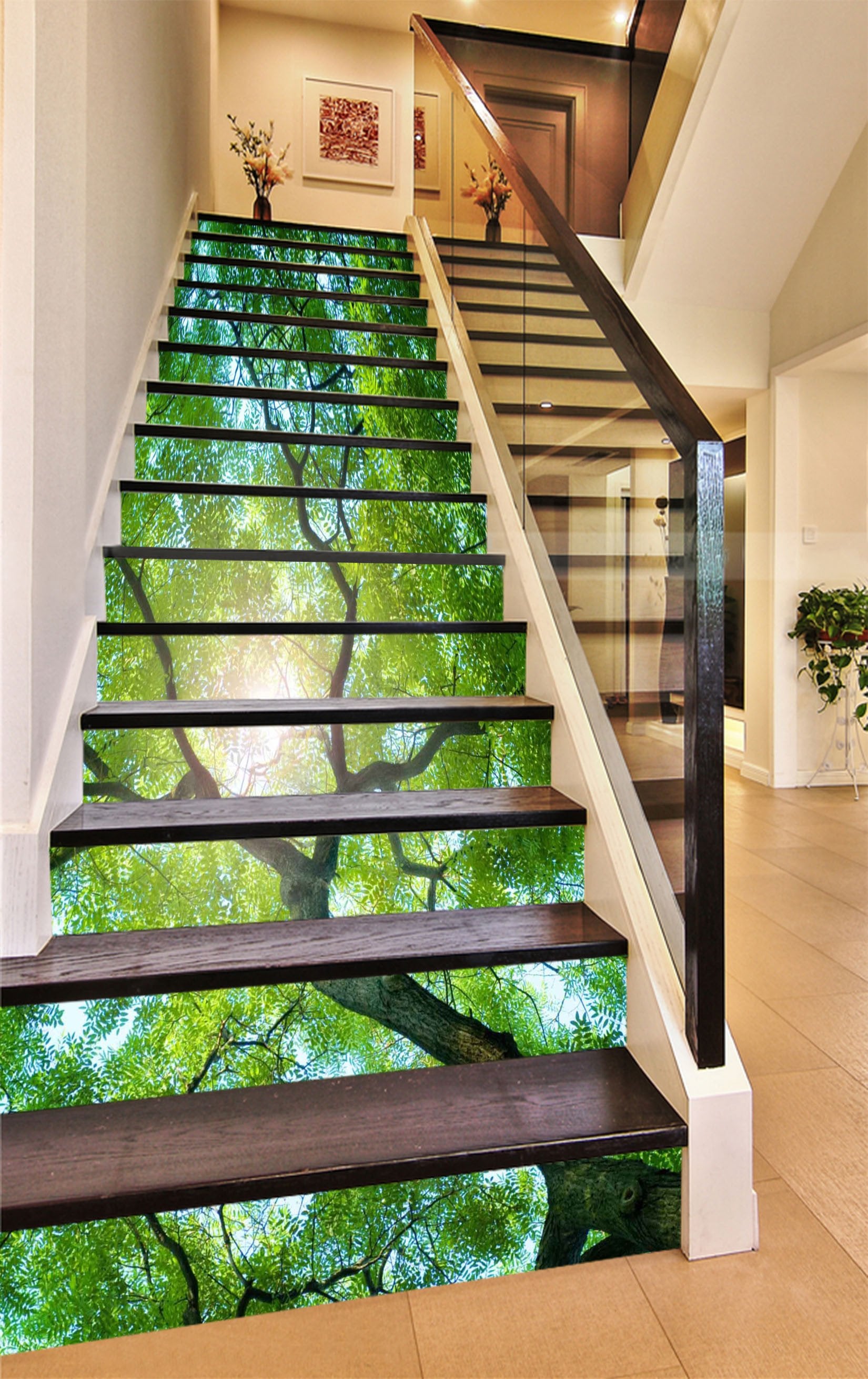 3D Lush Green Tree 1013 Stair Risers Wallpaper AJ Wallpaper 