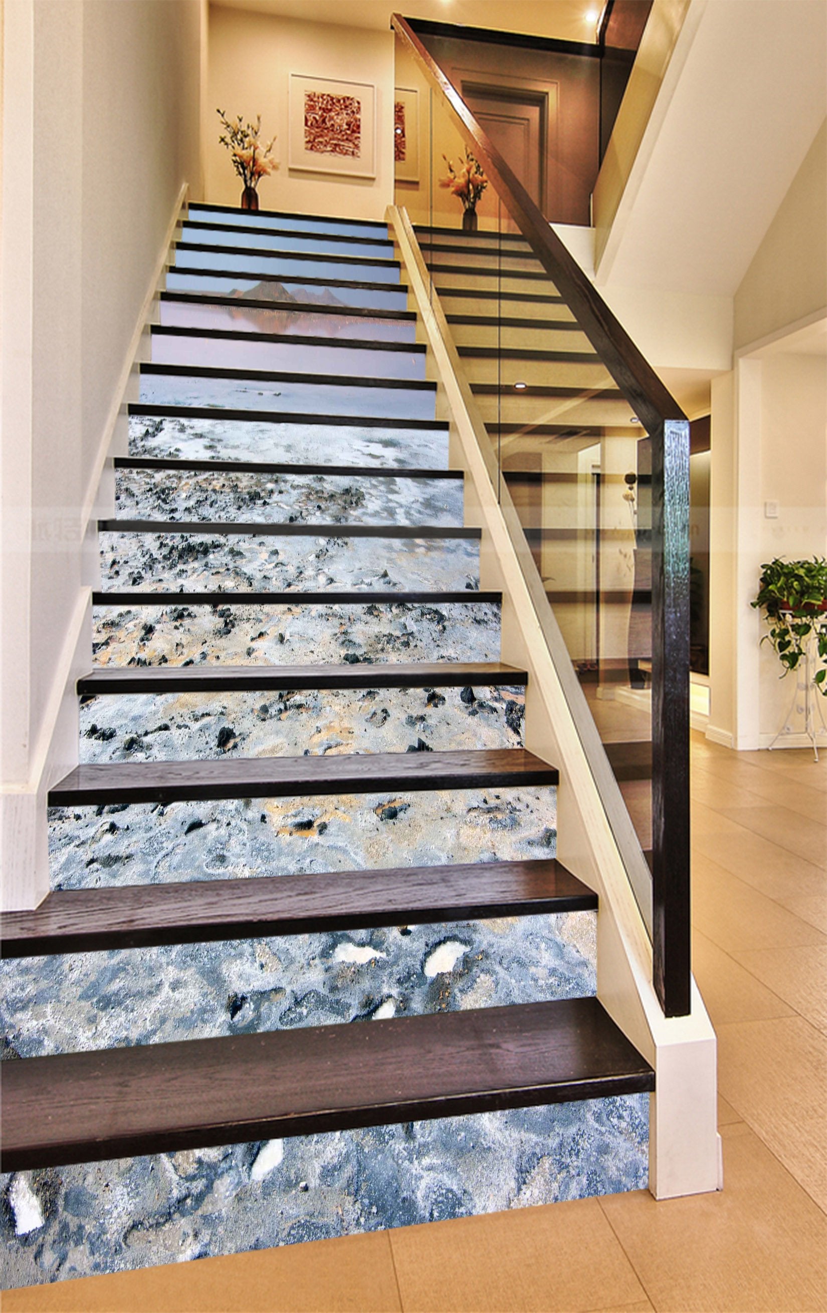 3D Lakeside Footprints 880 Stair Risers Wallpaper AJ Wallpaper 