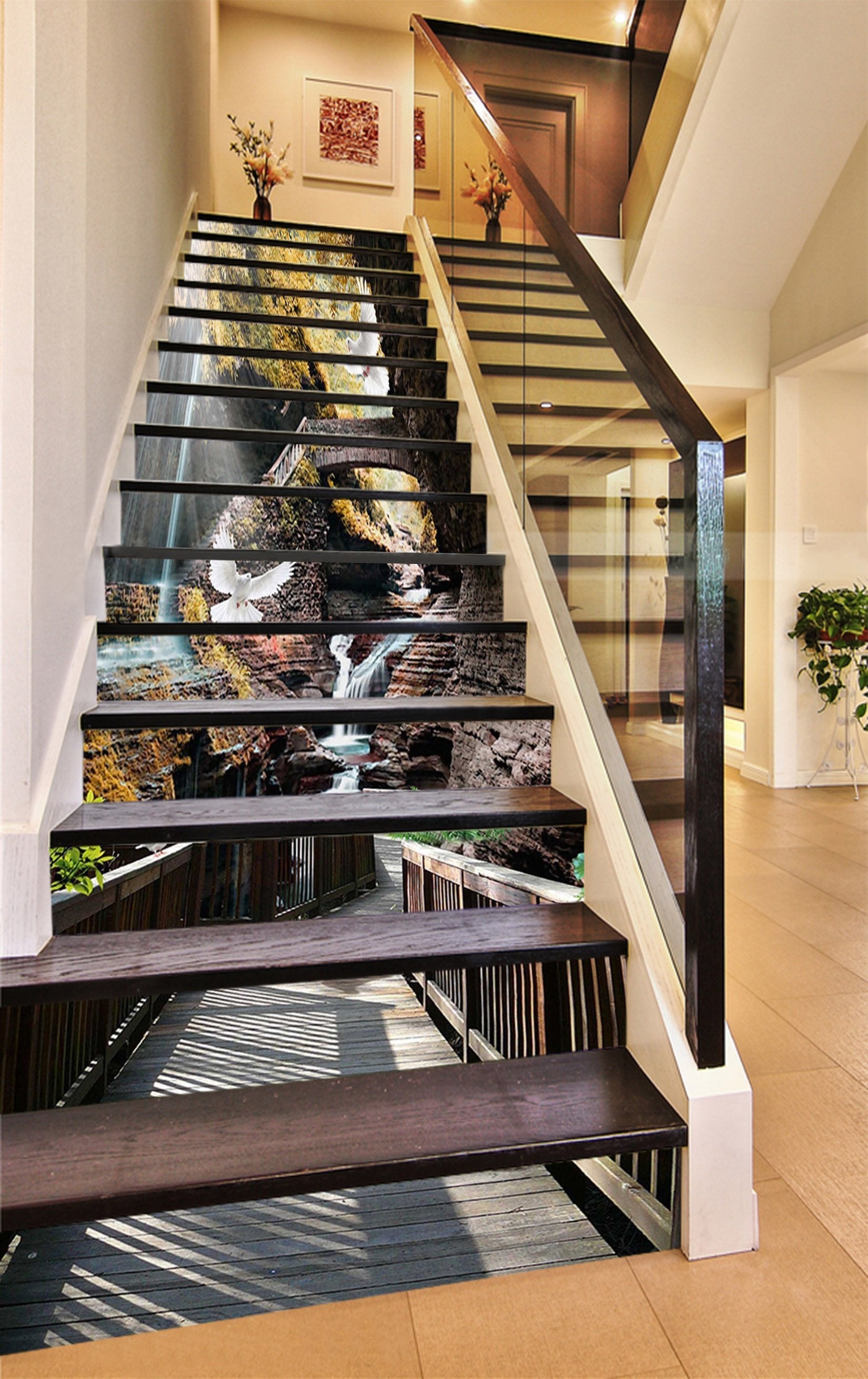 3D River Wood Aisle 1333 Stair Risers Wallpaper AJ Wallpaper 