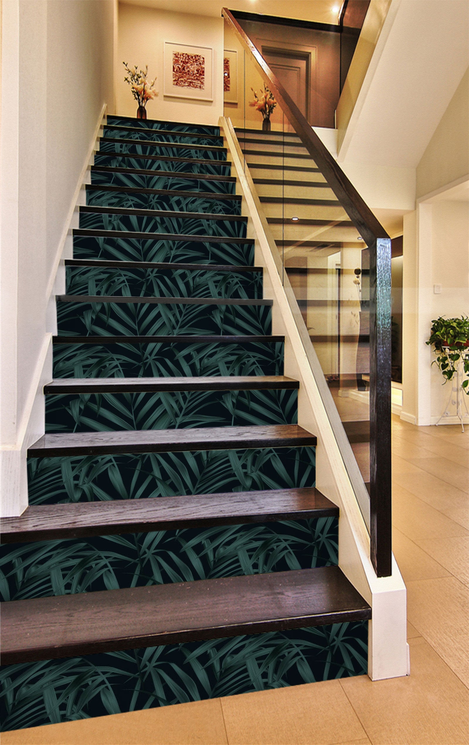 3D Arrangement Of Dark Leaves 476 Stair Risers
