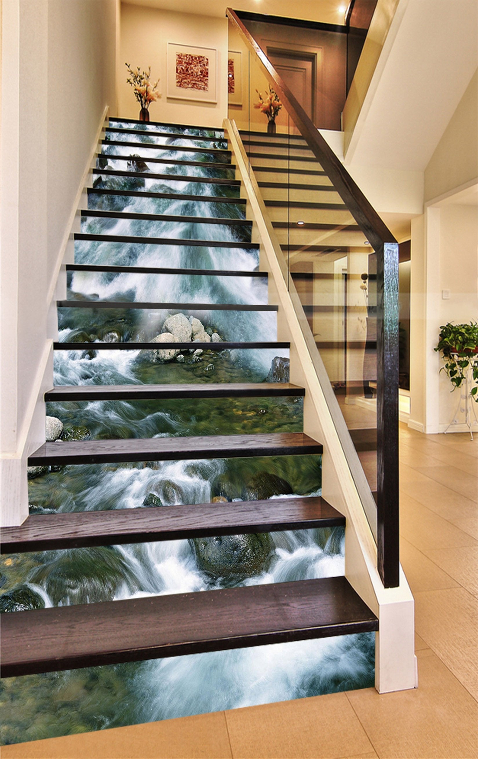 3D River Current 1427 Stair Risers Wallpaper AJ Wallpaper 