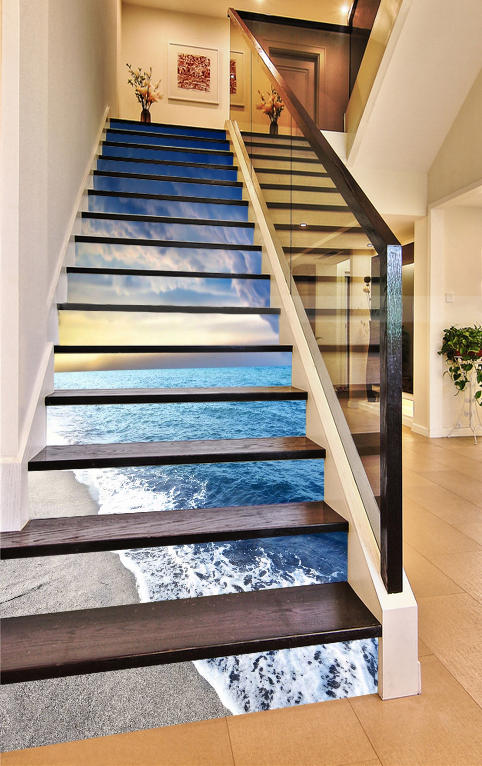 3D Sunset Beach 789 Stair Risers Wallpaper AJ Wallpaper 