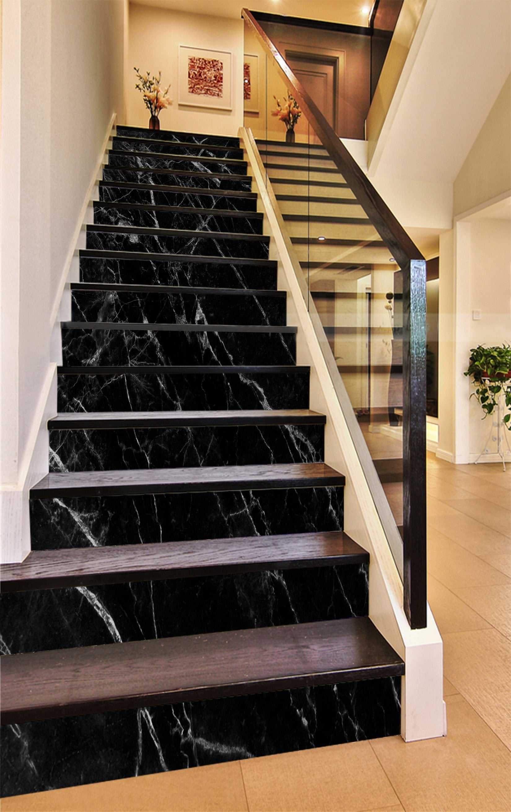 3D Classic Black 884 Marble Tile Texture Stair Risers Wallpaper AJ Wallpaper 