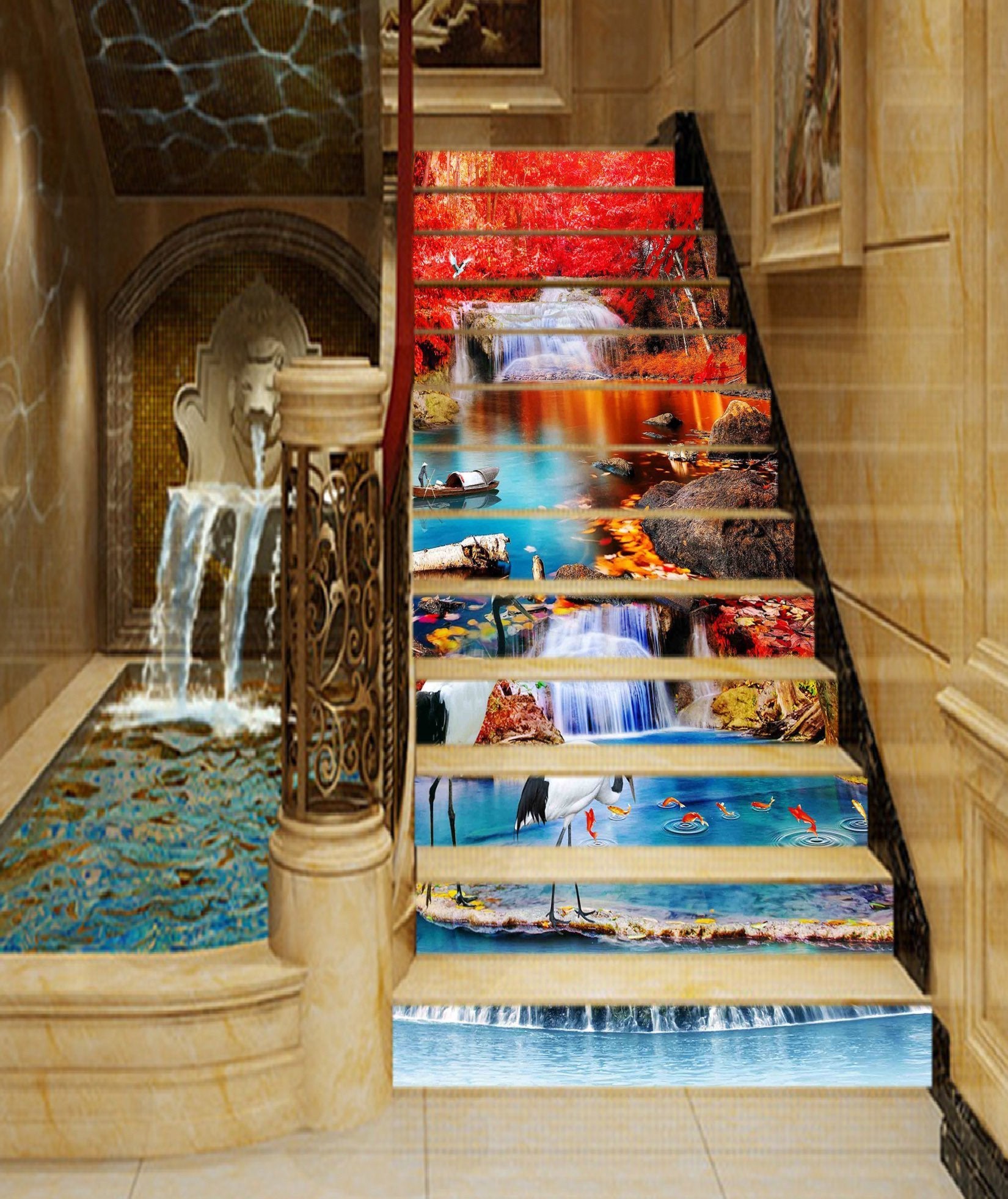 3D Bright River Scenery 1400 Stair Risers Wallpaper AJ Wallpaper 