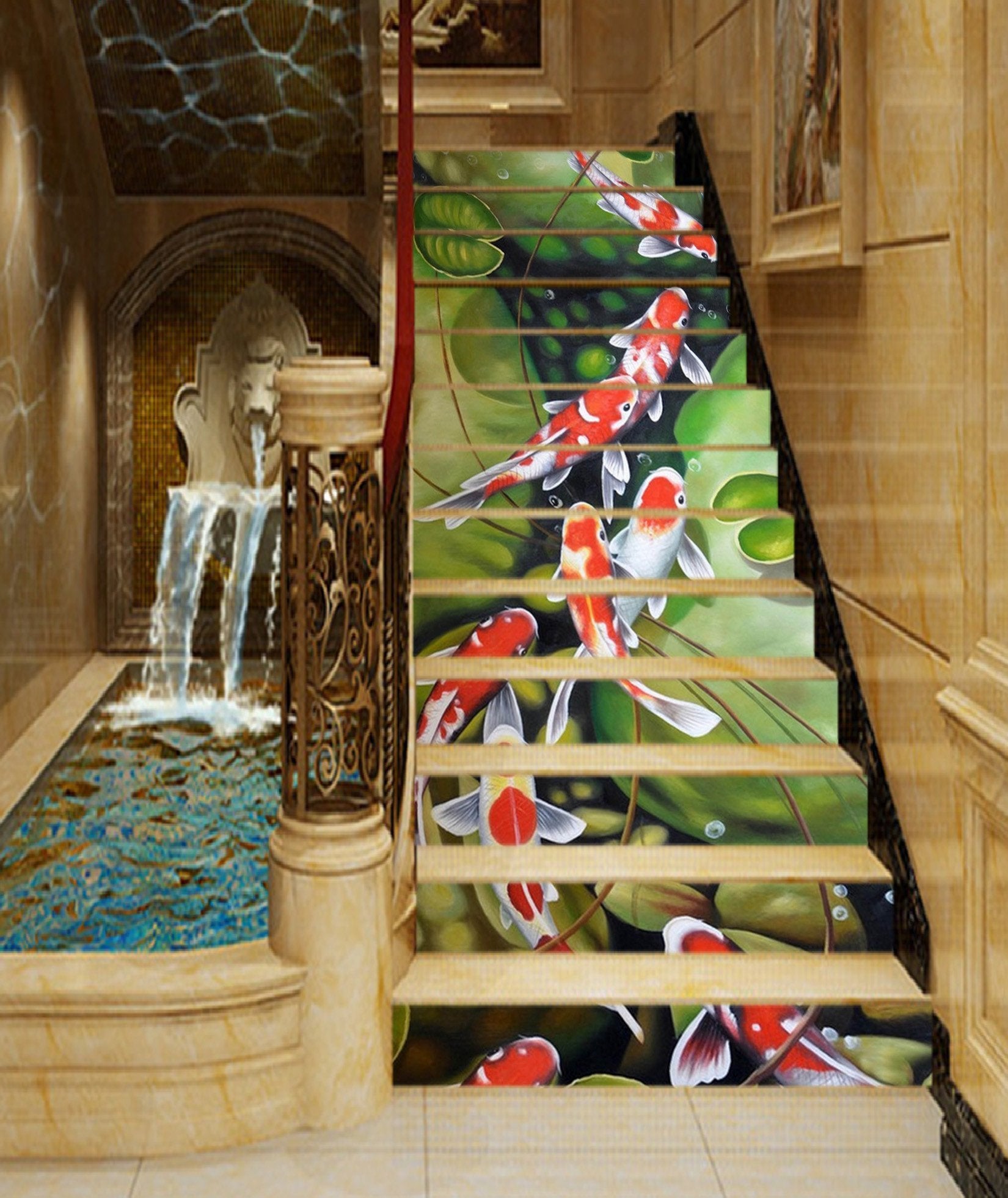 3D Fishes Stones 1519 Stair Risers Wallpaper AJ Wallpaper 