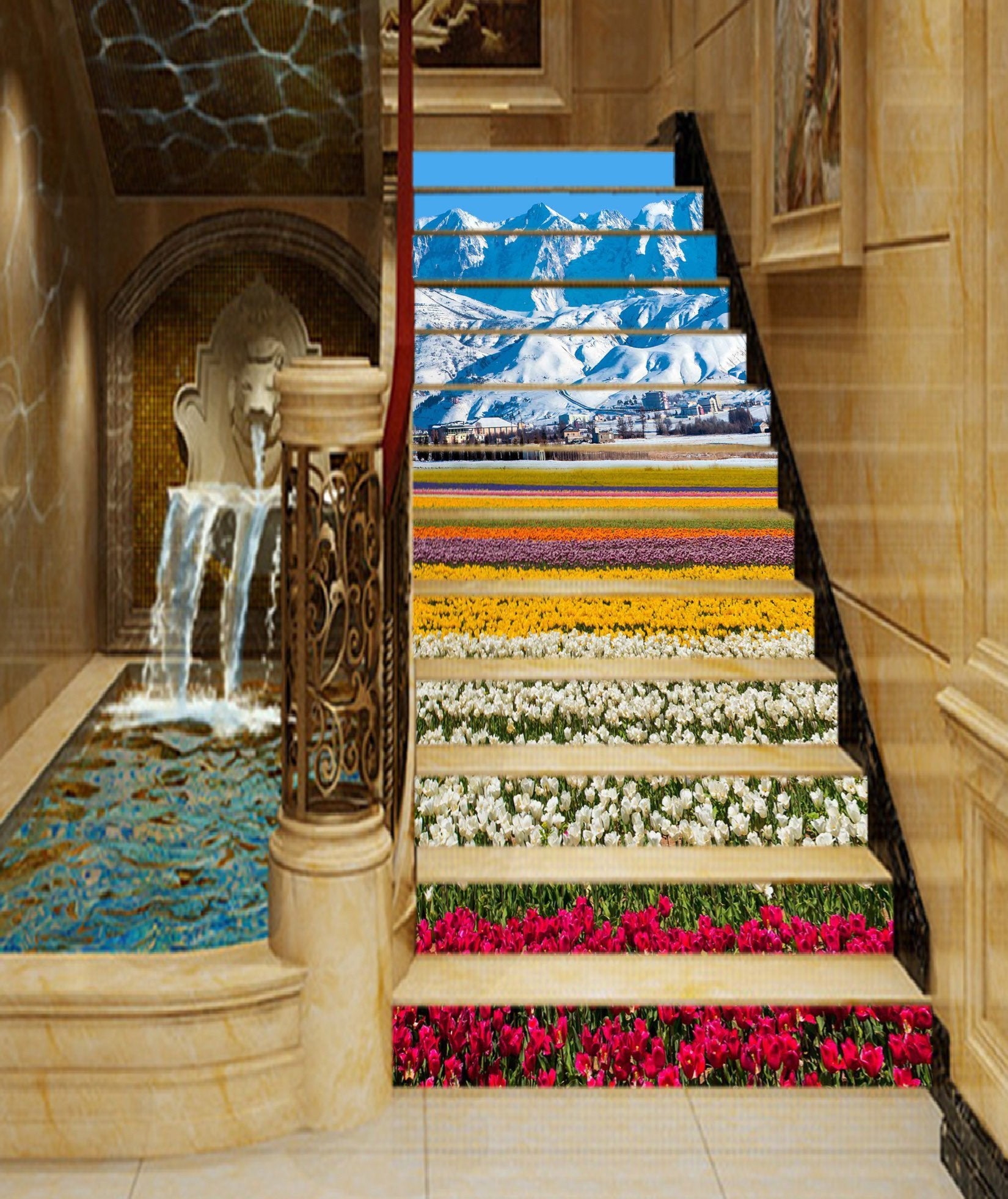 3D Snow Mountains Flowers Field 1442 Stair Risers Wallpaper AJ Wallpaper 