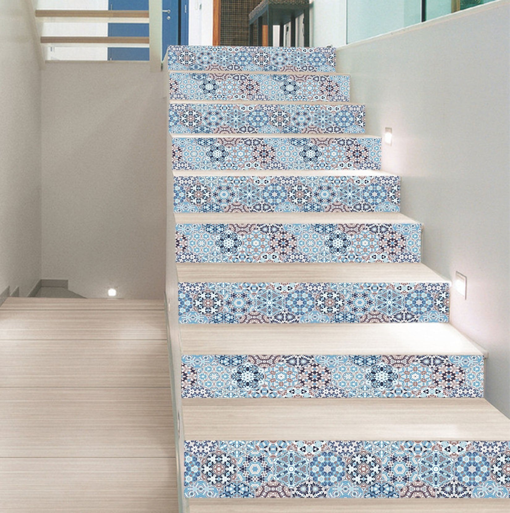 3D Light Blue Handmade Mosaic 2542 Marble Tile Texture Stair Risers Wallpaper AJ Wallpaper 