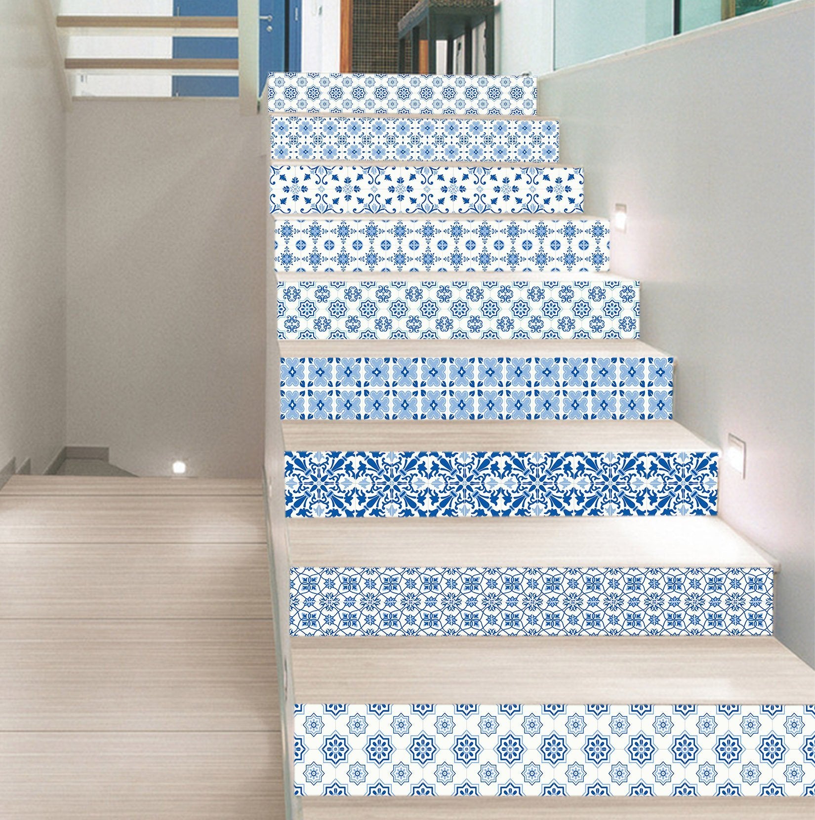 3D Blue Pattern 376 Stair Risers Wallpaper AJ Wallpaper 