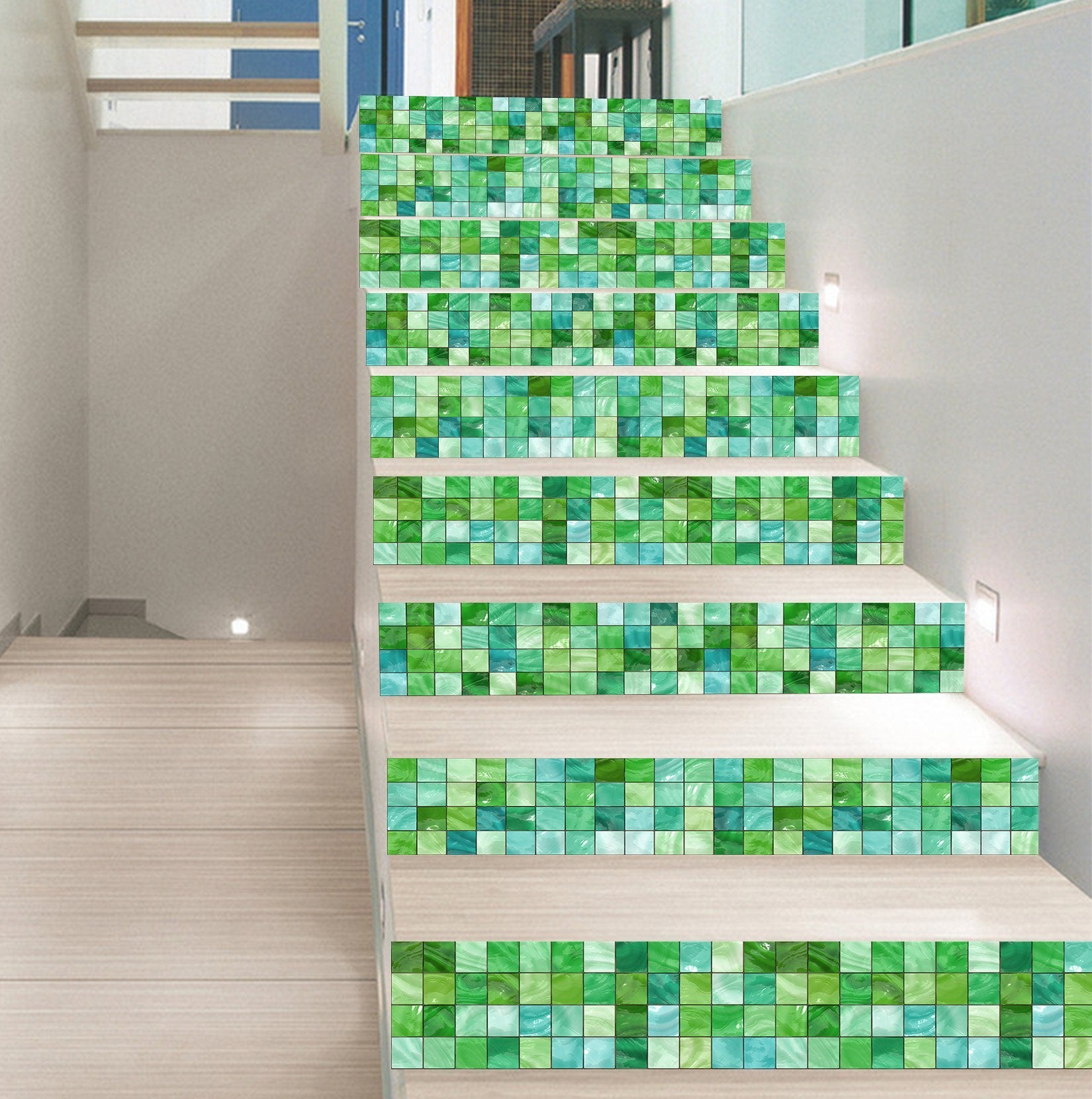 3D Green Mosaic 369 Stair Risers Wallpaper AJ Wallpaper 