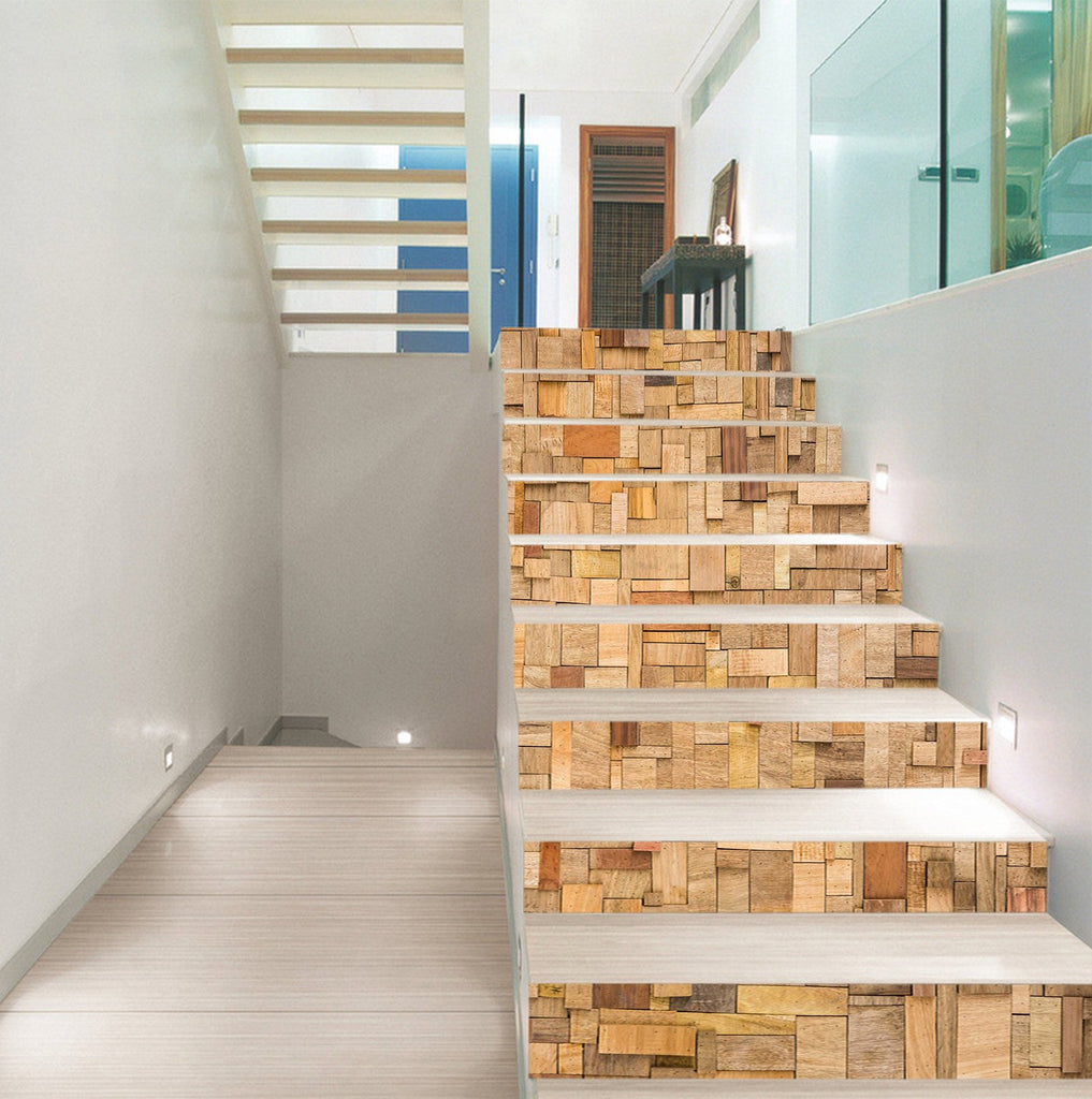 3D Wooden Cubes 1135 Stair Risers | AJ Wallpaper
