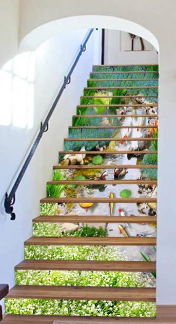 3D Lively River Scenery 683 Stair Risers Wallpaper AJ Wallpaper 