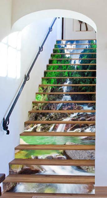 3D Forest Stony River 665 Stair Risers Wallpaper AJ Wallpaper 