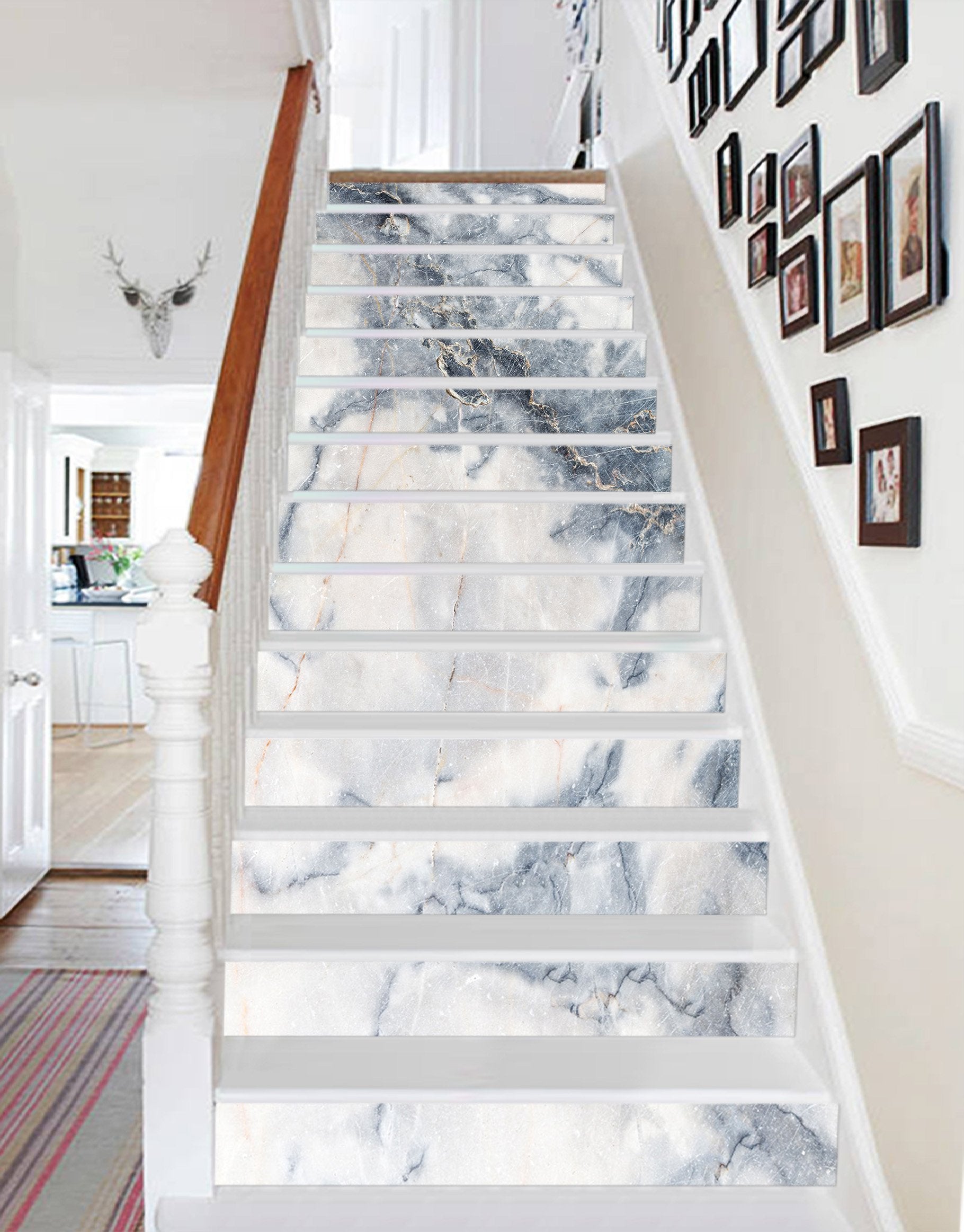 3D White Moon 5770 Marble Tile Texture Stair Risers Wallpaper AJ Wallpaper 