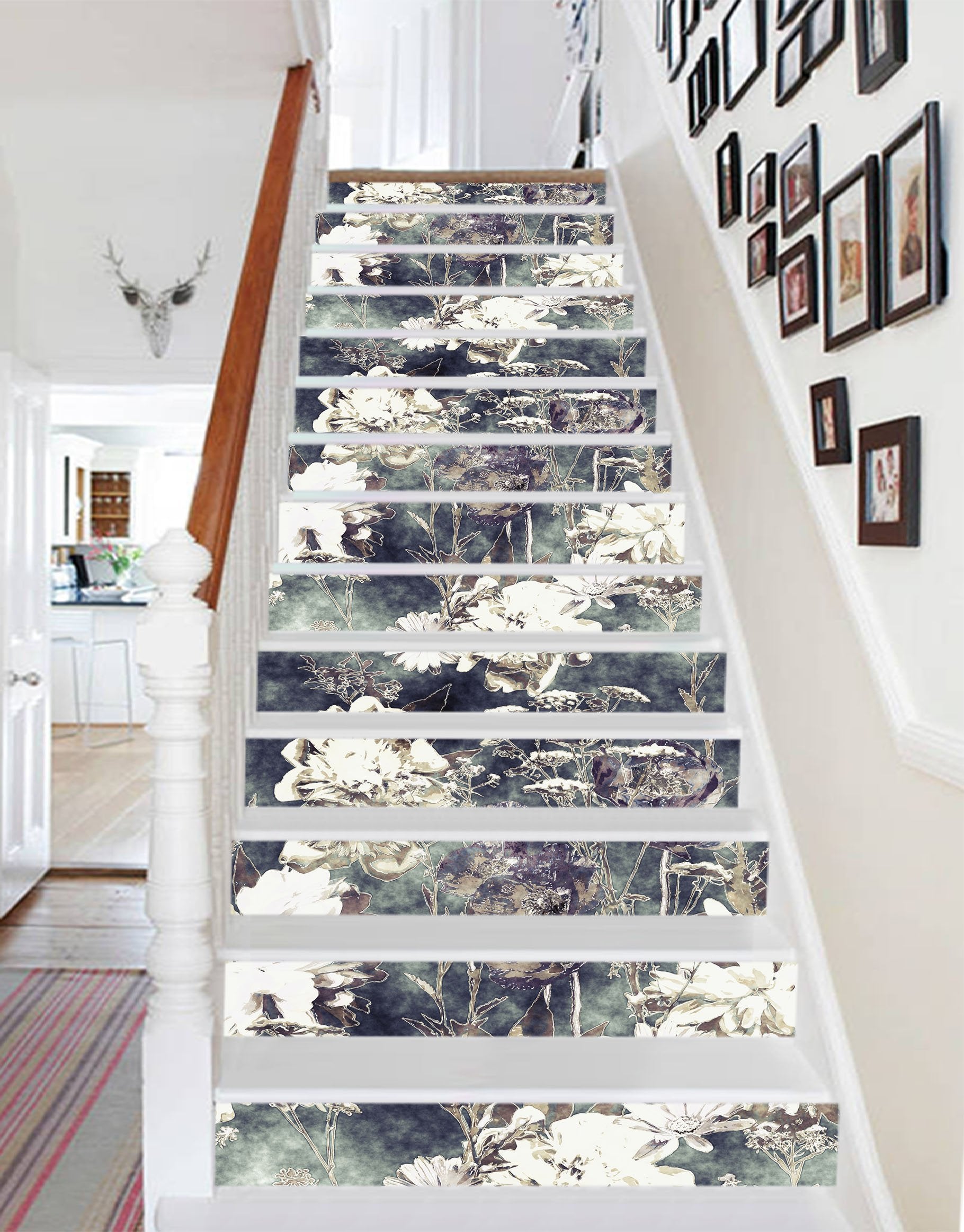 3D White Flowers 3746 Stair Risers Wallpaper AJ Wallpaper 
