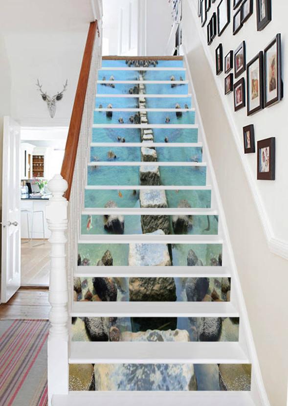 3D River Stones Road 782 Stair Risers Wallpaper AJ Wallpaper 