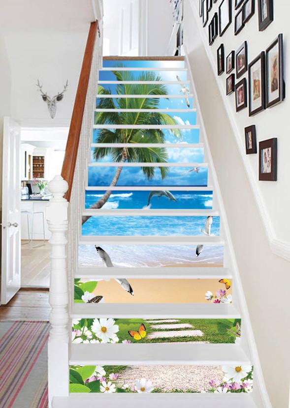 3D Lively Beach 795 Stair Risers Wallpaper AJ Wallpaper 