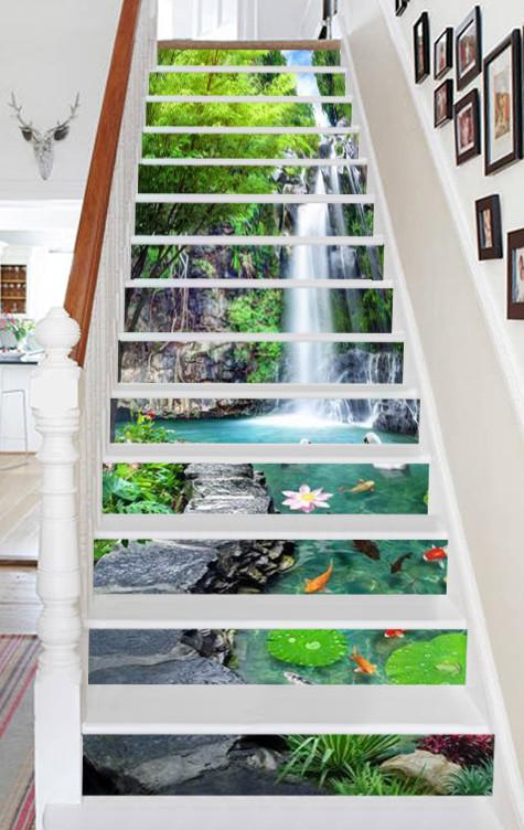 3D Waterfall Lake Scenery 583 Stair Risers Wallpaper AJ Wallpaper 