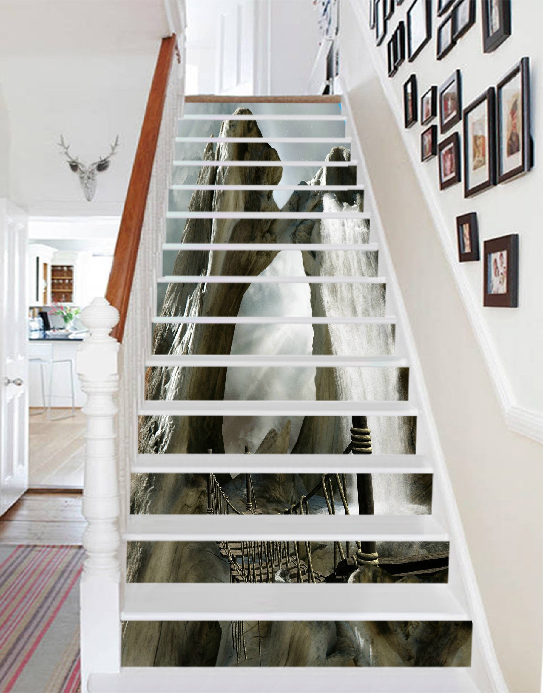 3D Mountain Peak Waterfall 1322 Stair Risers Wallpaper AJ Wallpaper 