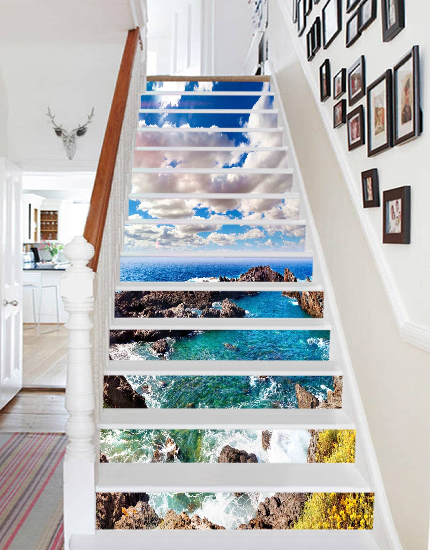 3D Pretty Blue Sea 853 Stair Risers Wallpaper AJ Wallpaper 