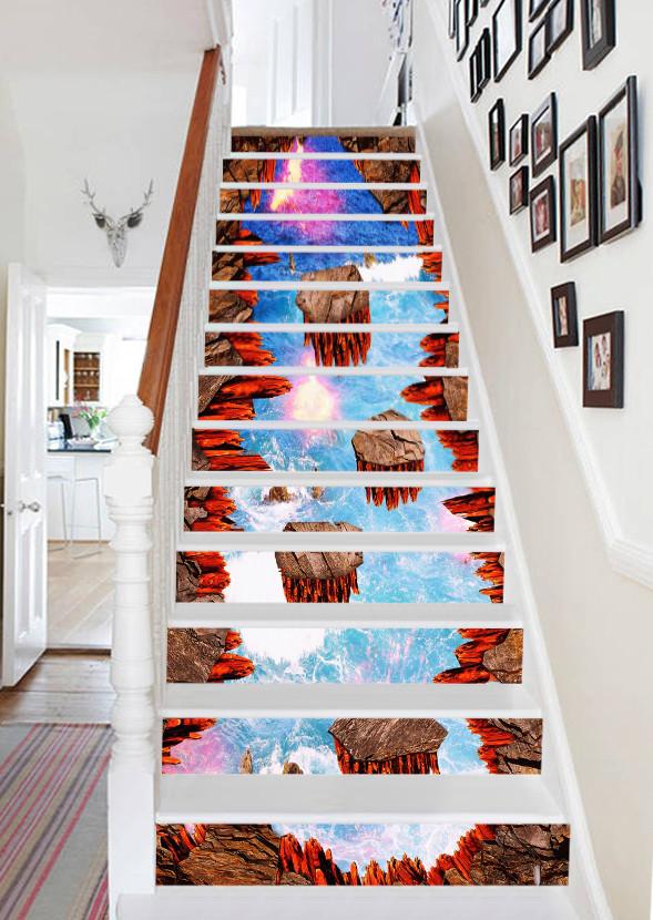 3D Ocean And Volcanics 751 Stair Risers Wallpaper AJ Wallpaper 