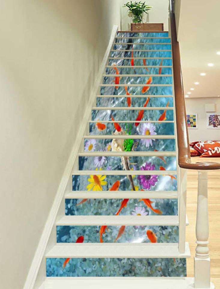 3D Fish Pond Cobblestones 597 Stair Risers Wallpaper AJ Wallpaper 