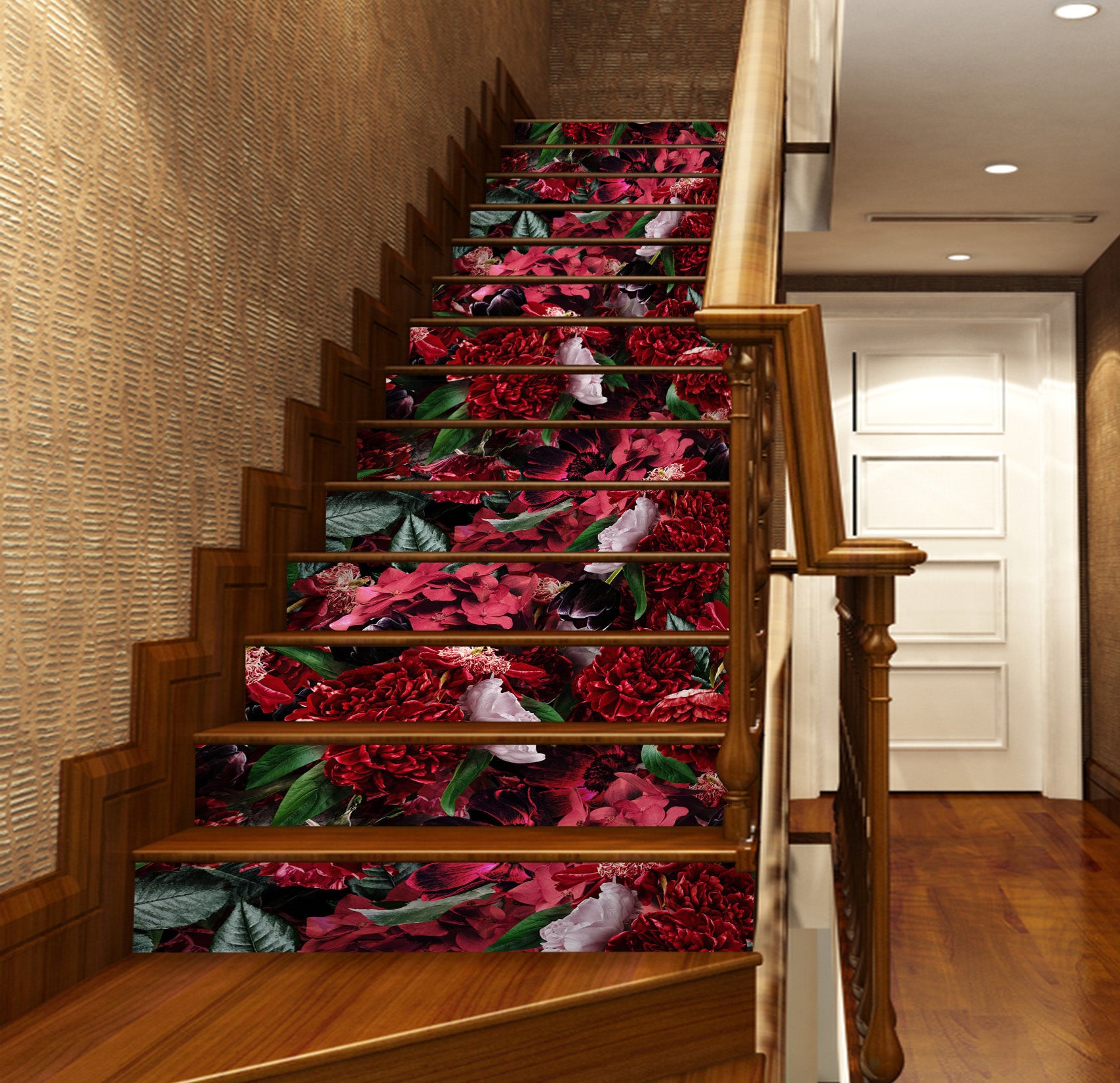 3D Red Flower Pattern 10418 Uta Naumann Stair Risers