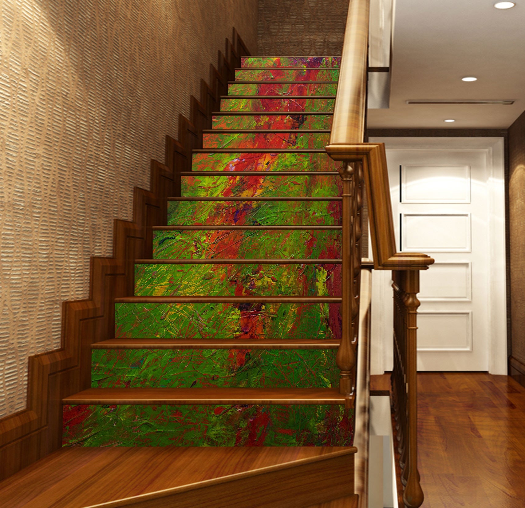 3D Red Green Oil Painting Pattern 90174 Allan P. Friedlander Stair Risers