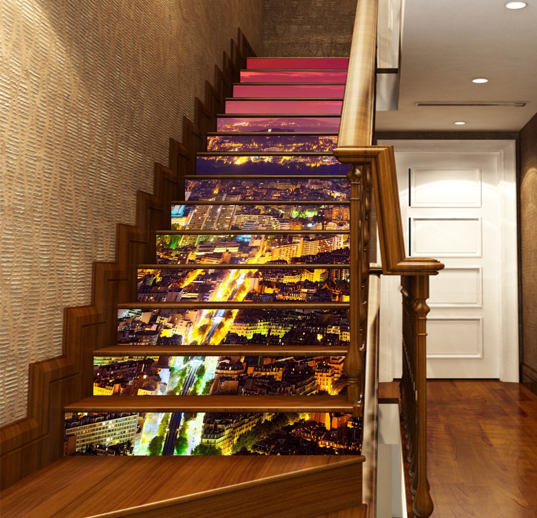 3D Bright City Night 851 Stair Risers Wallpaper AJ Wallpaper 
