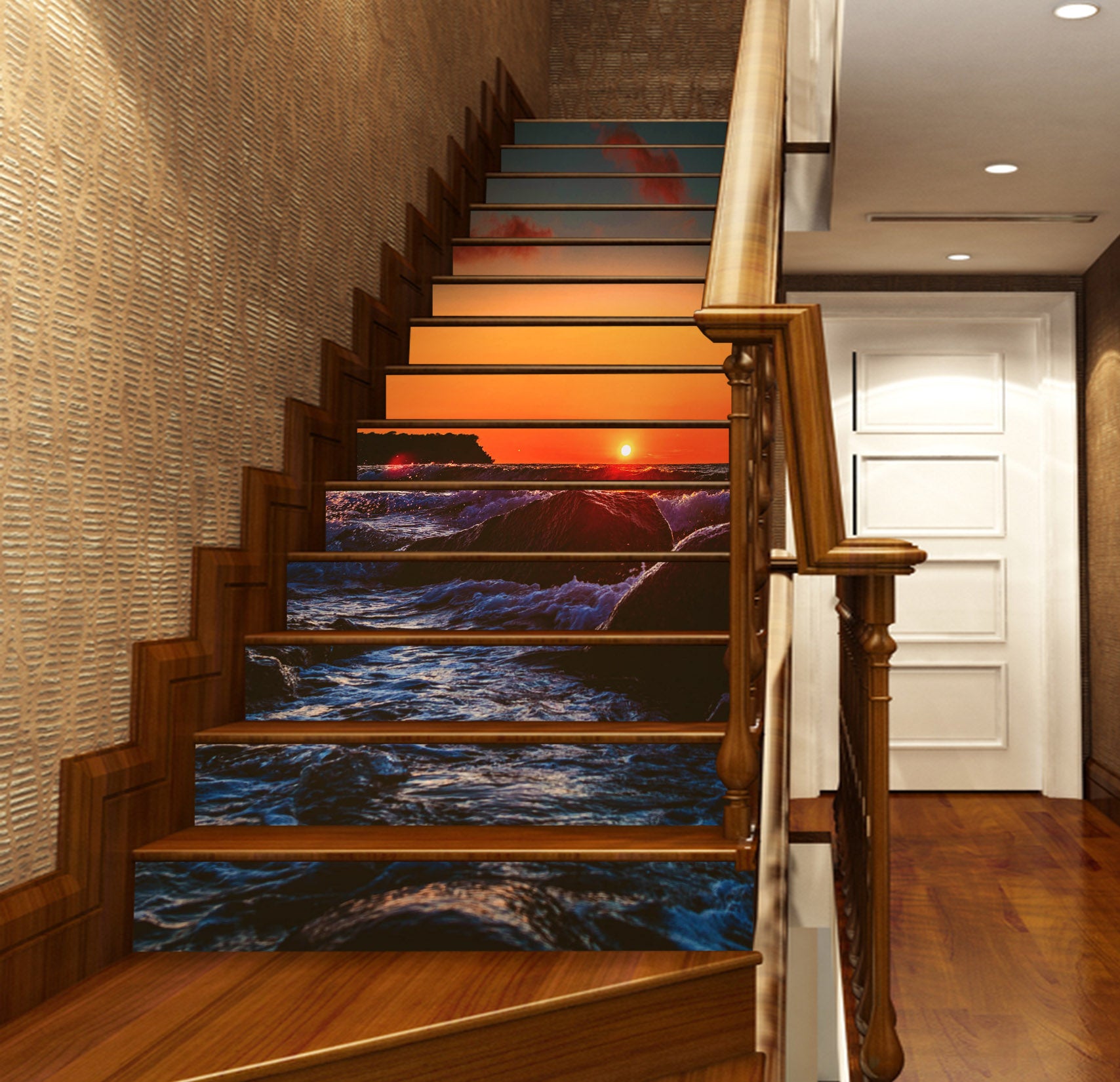 3D Sunset Over Reef Sea Water 636 Stair Risers