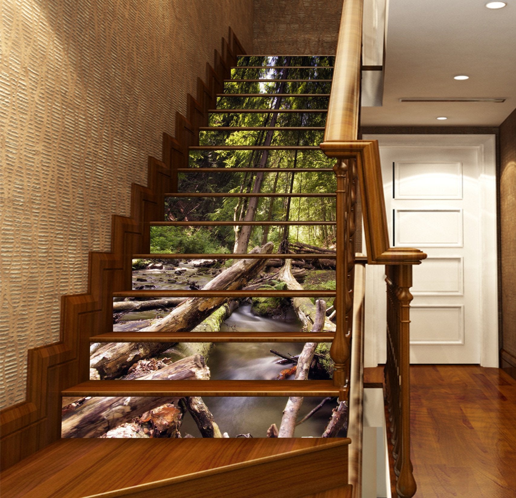 3D Forest Creek Wood 832 Stair Risers Wallpaper AJ Wallpaper 