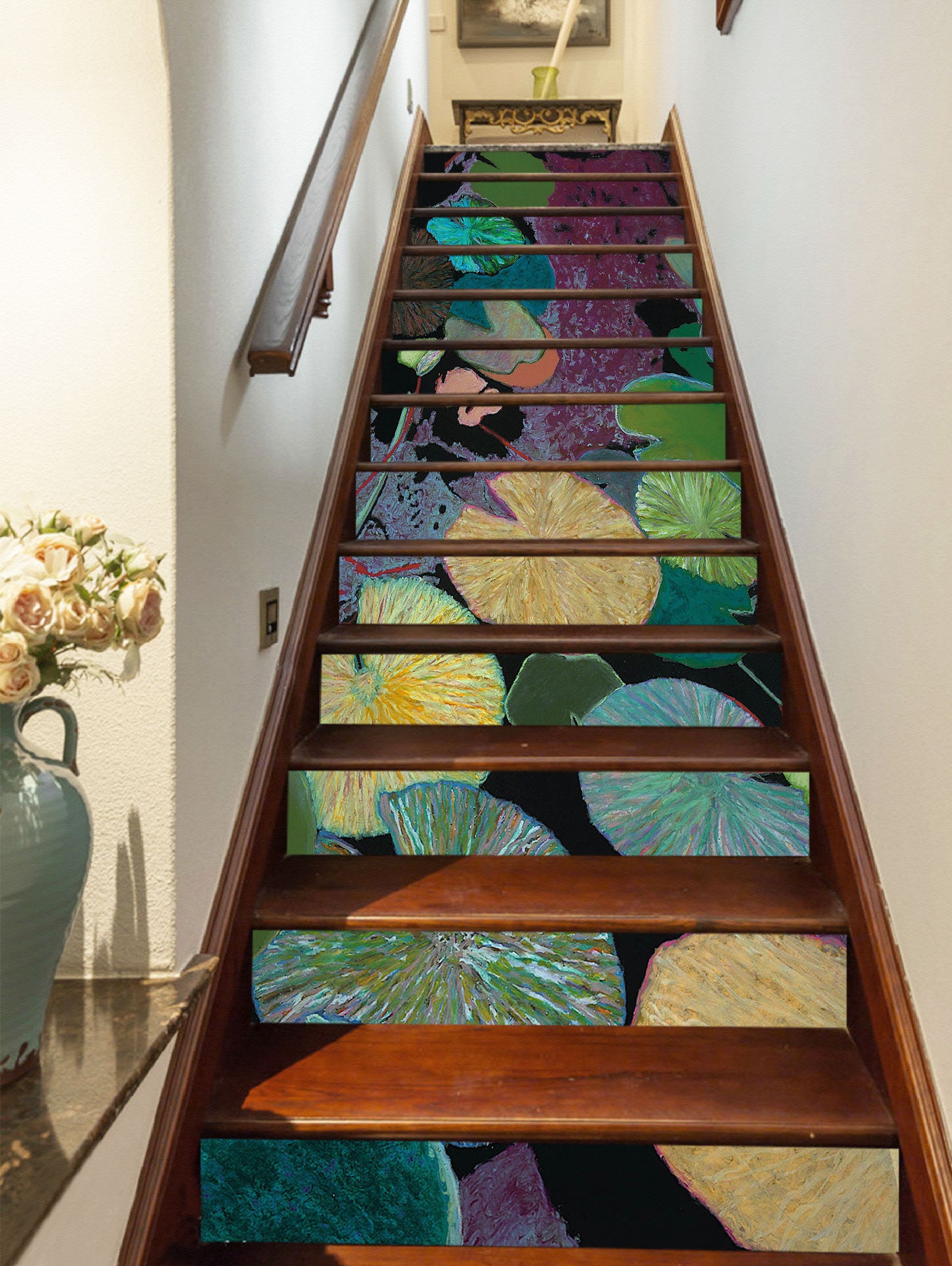 3D Green Lotus Leaf Painting 90143 Allan P. Friedlander Stair Risers