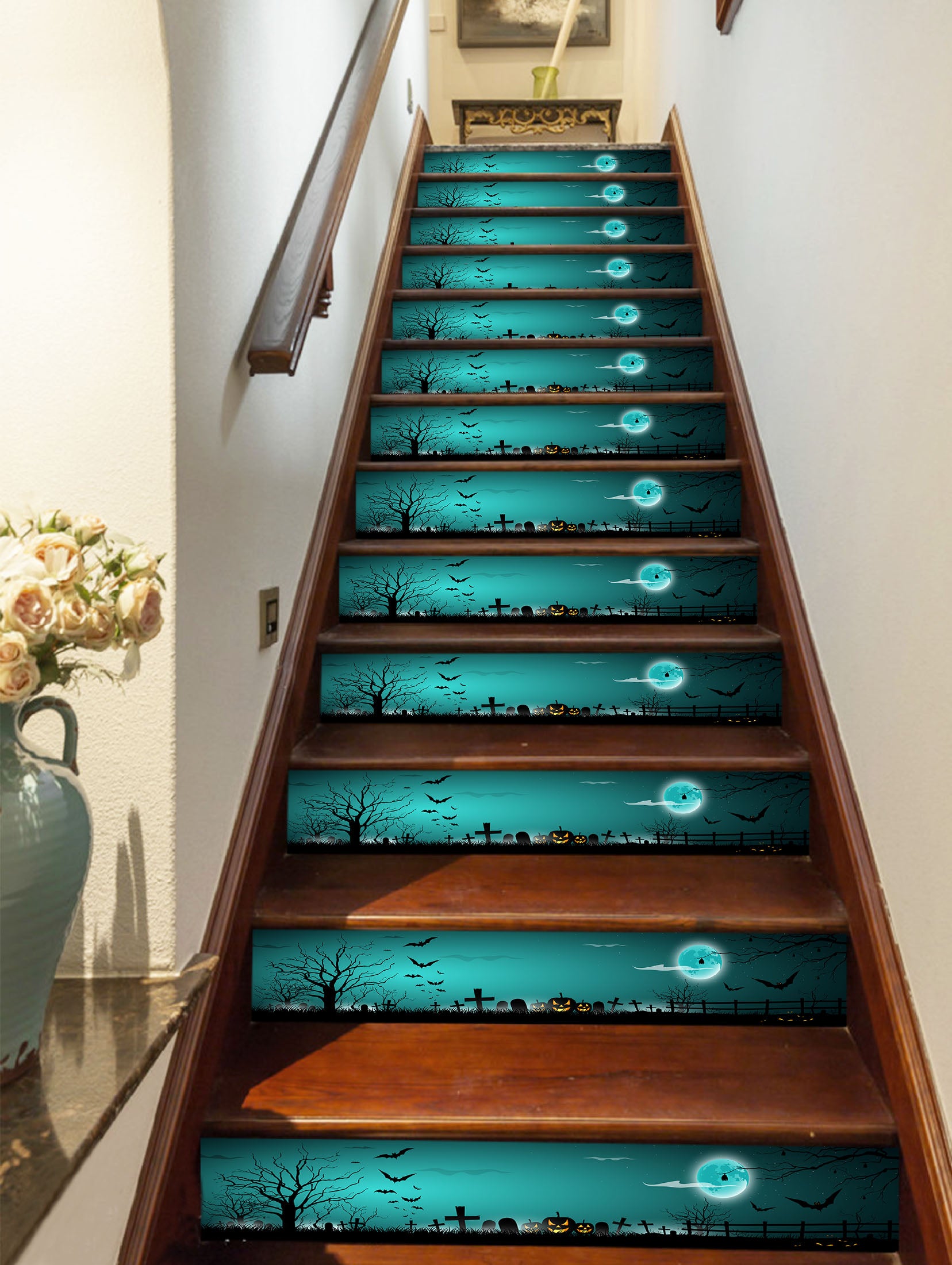 3D Green Moonlit Night 652 Stair Risers