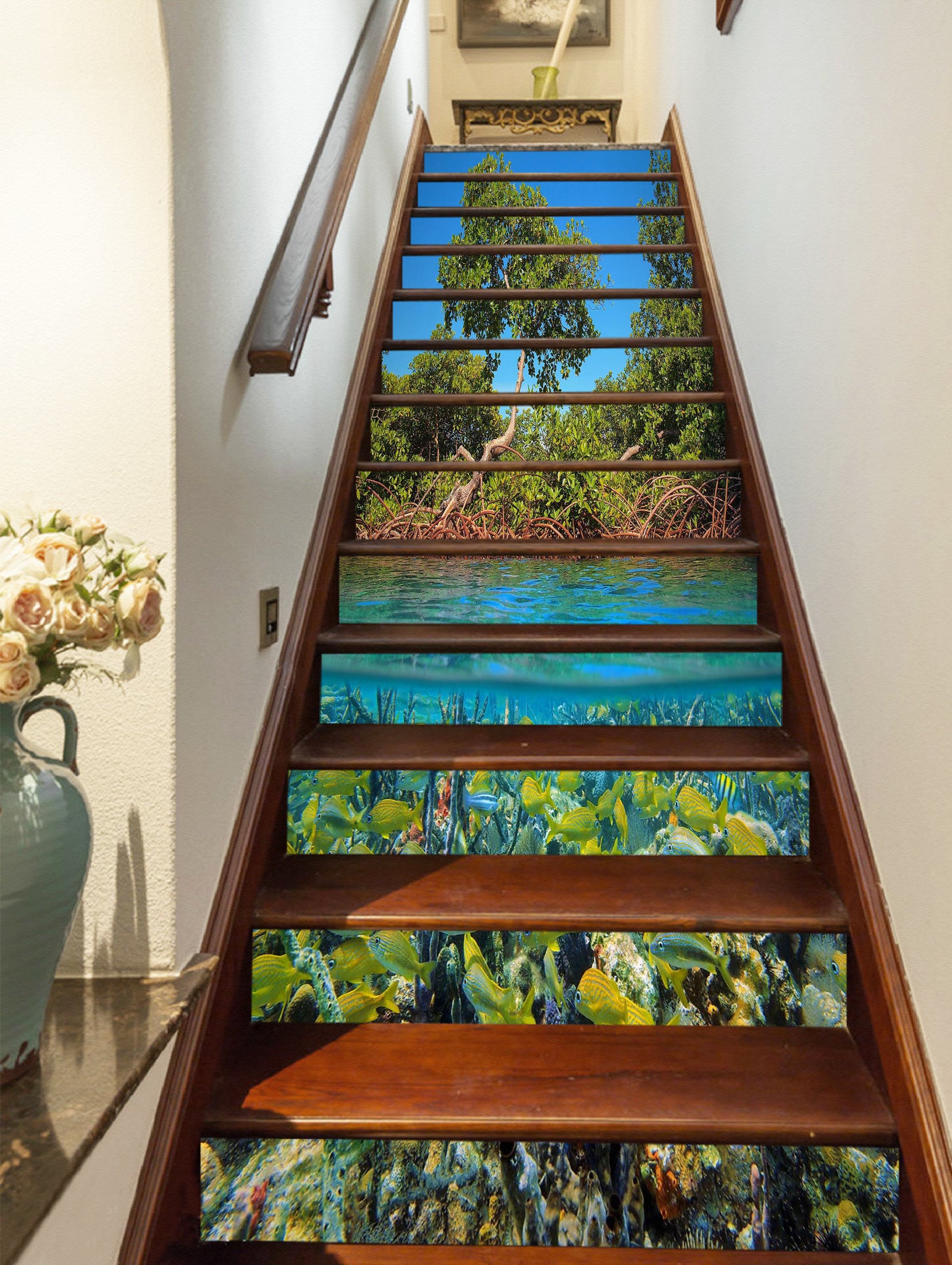 3D Fresh Trees And River Water 342 Stair Risers