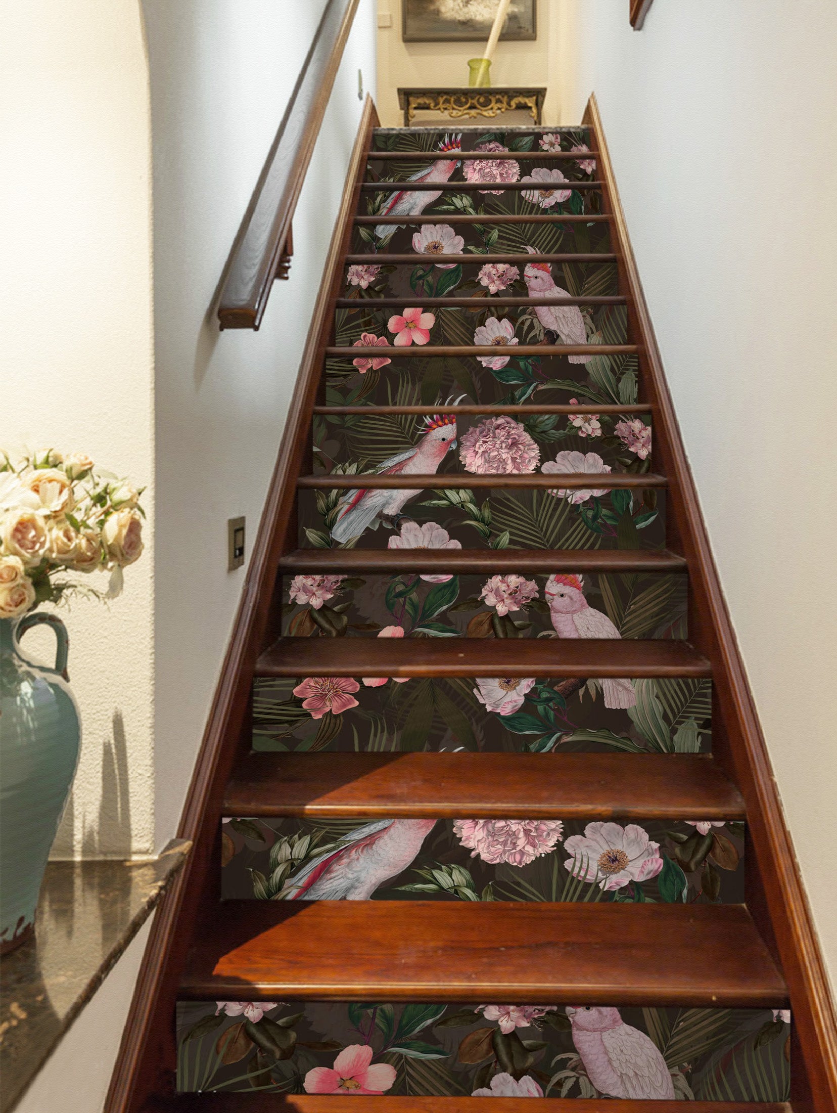 3D Pink Parrot Flower 10408 Uta Naumann Stair Risers