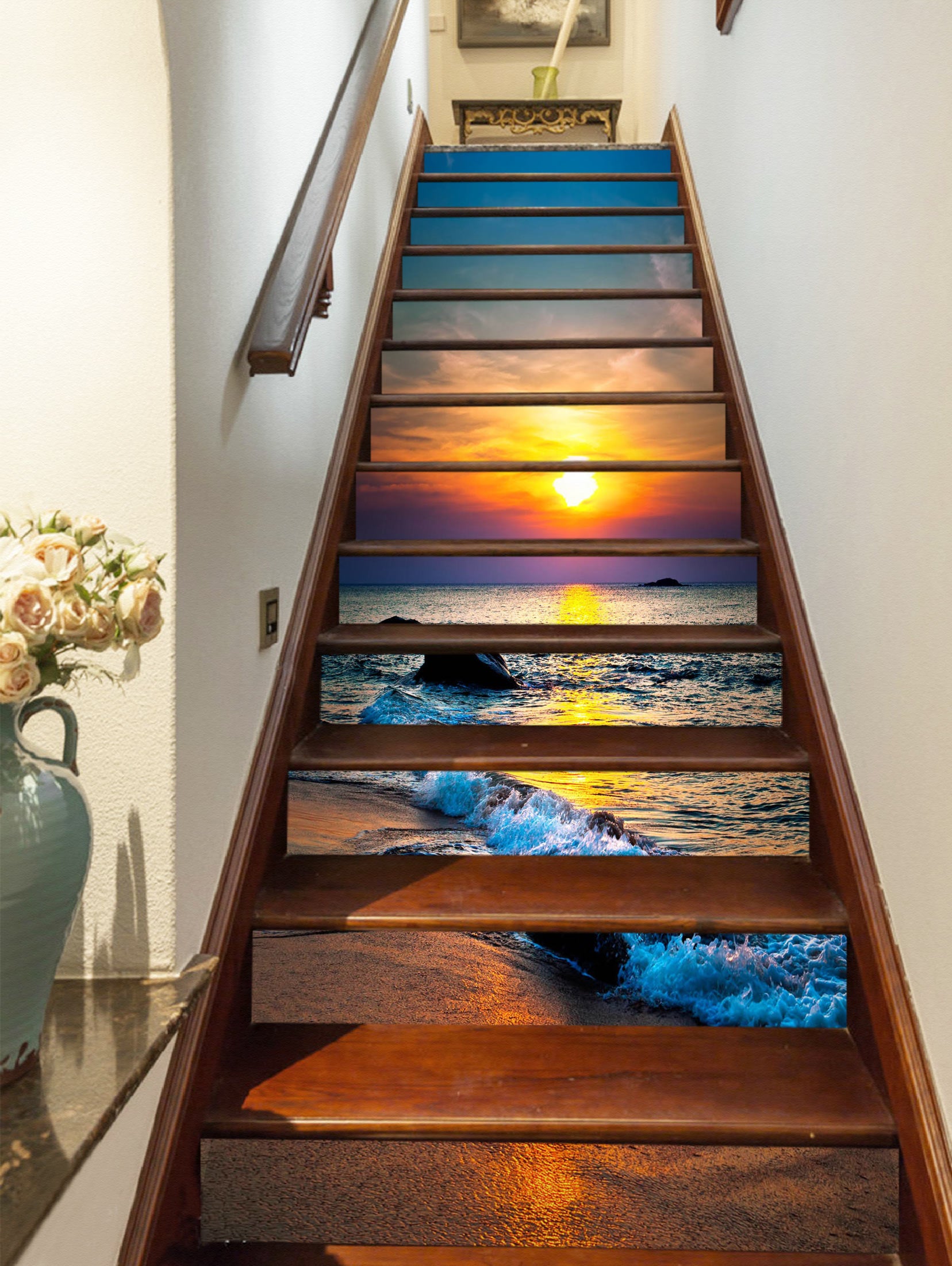 3D Sunset By The Sea 188 Stair Risers