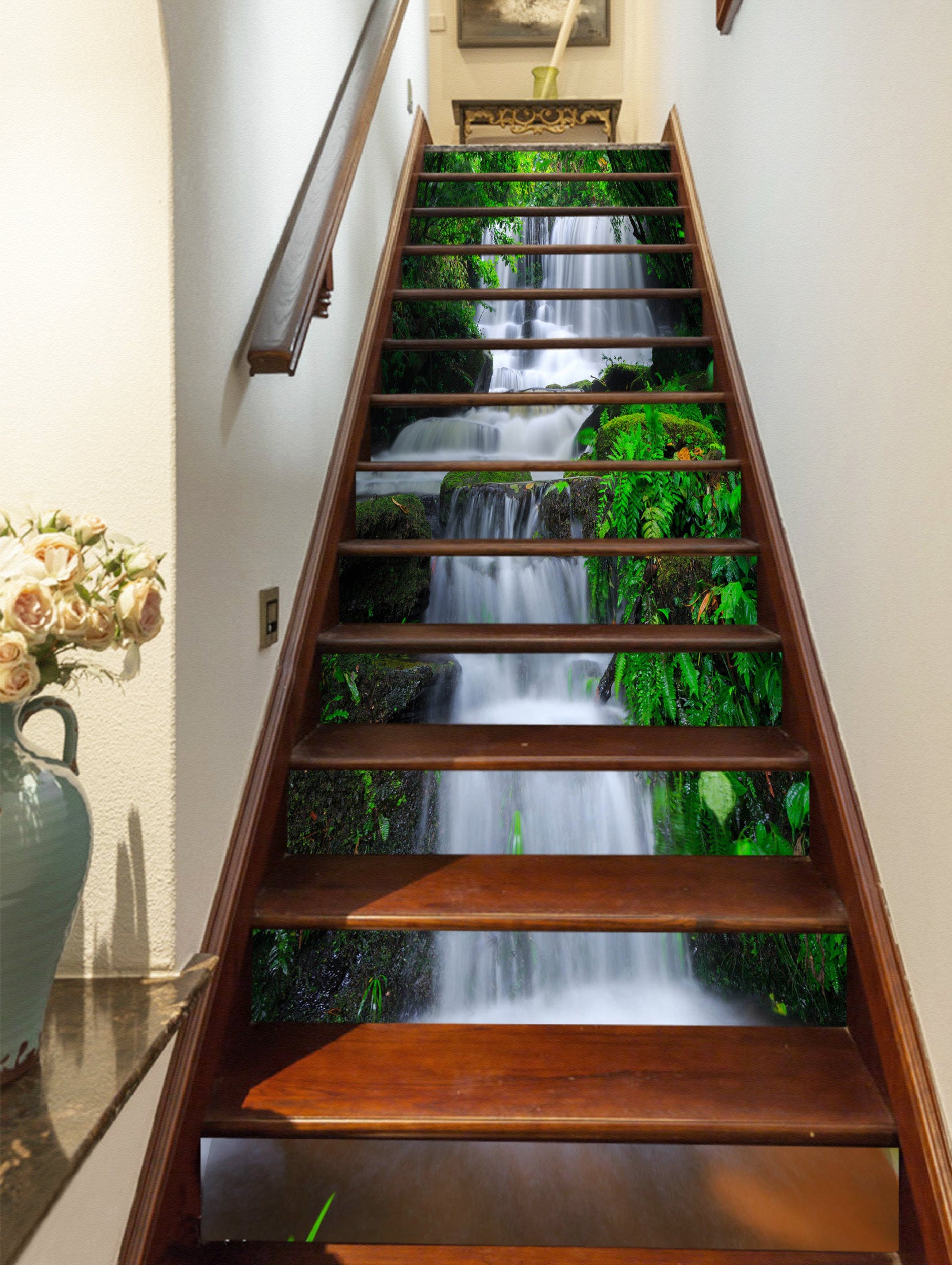 3D Rich Green Waterfall 299 Stair Risers