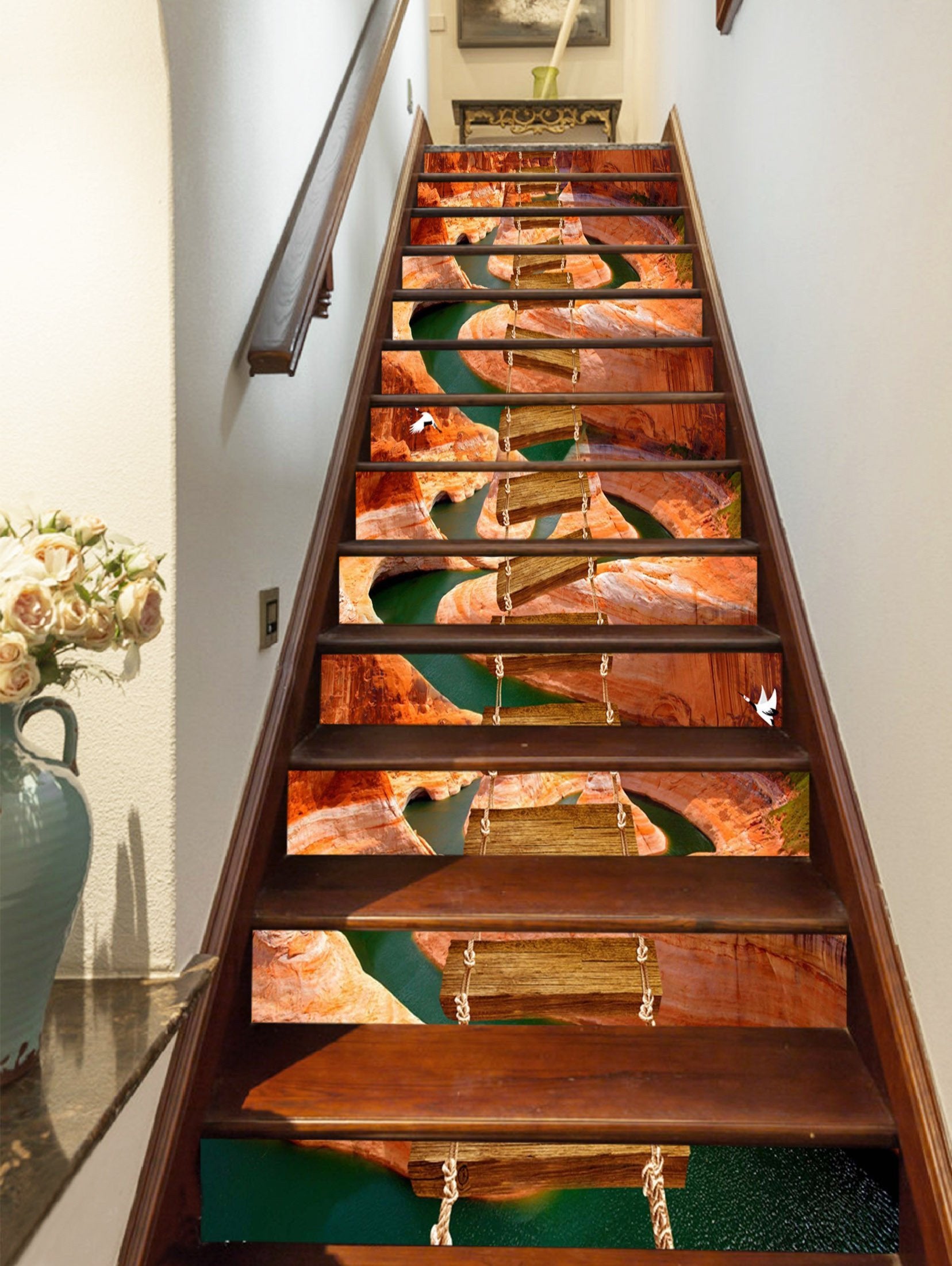 3D Meandering River Drawbridge 1485 Stair Risers Wallpaper AJ Wallpaper 