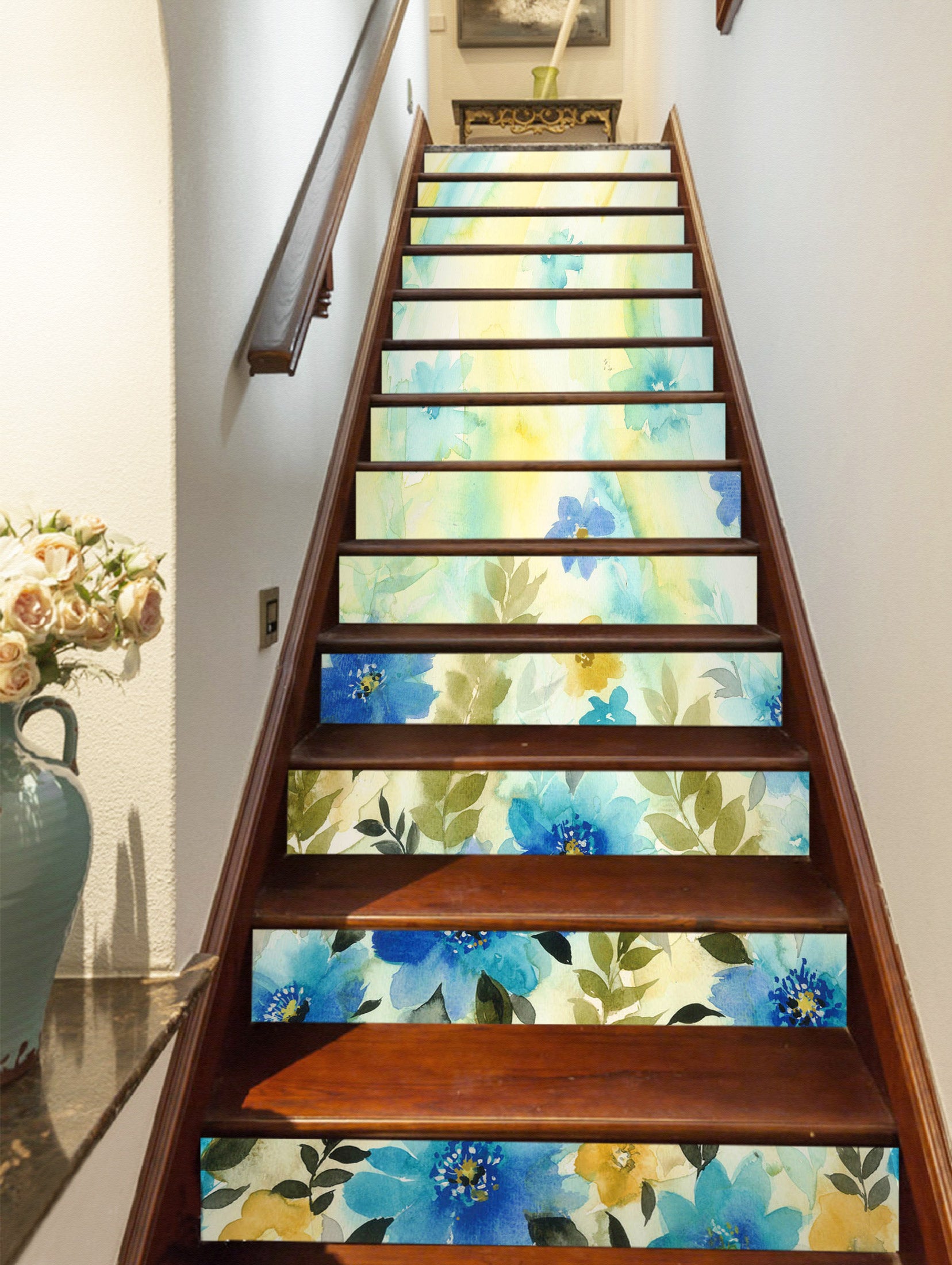 3D Blue Wonderful Flowers 189 Stair Risers