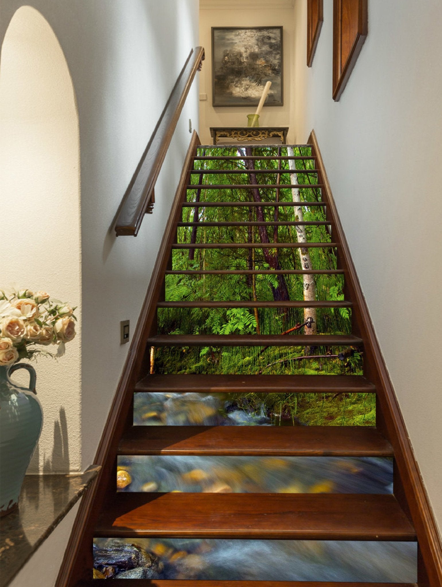 3D Forest Clear River 962 Stair Risers Wallpaper AJ Wallpaper 