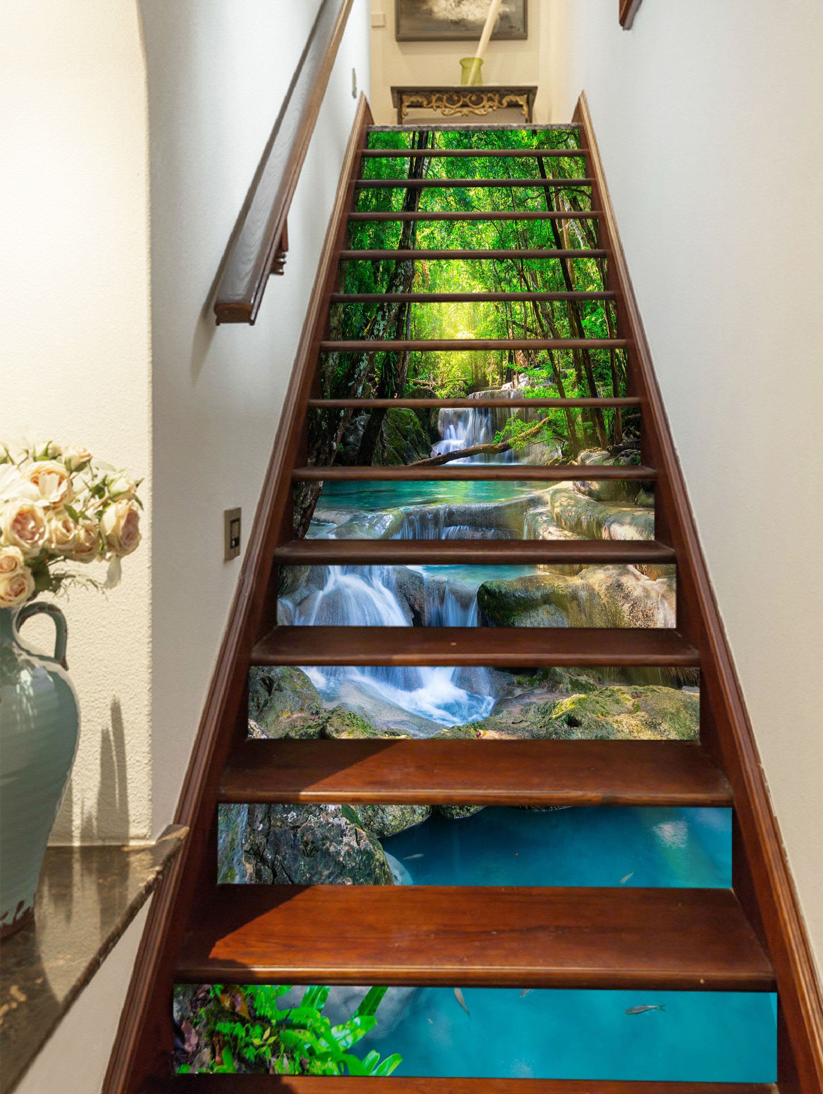 3D Cool Water In The Forest 399 Stair Risers