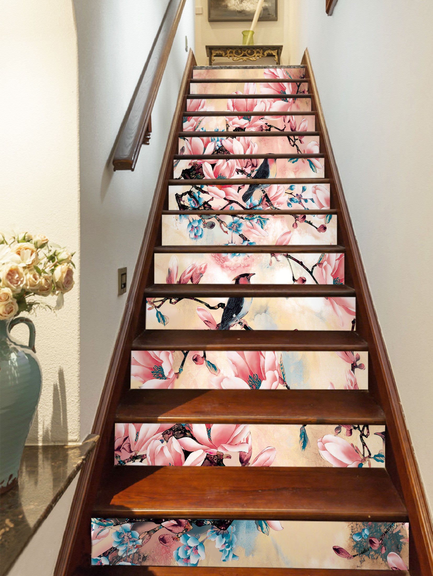 3D Pink Blooming Flowers 192 Stair Risers