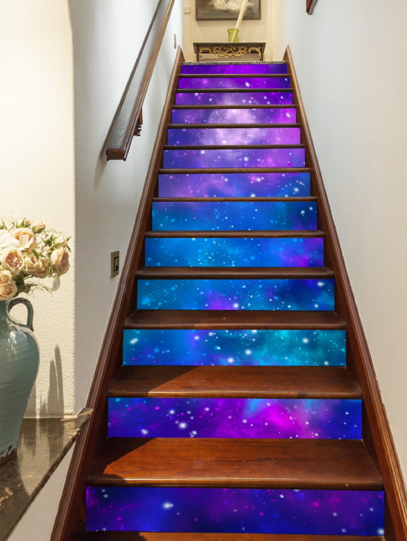 3D Blue And Purple Galaxy 213 Stair Risers