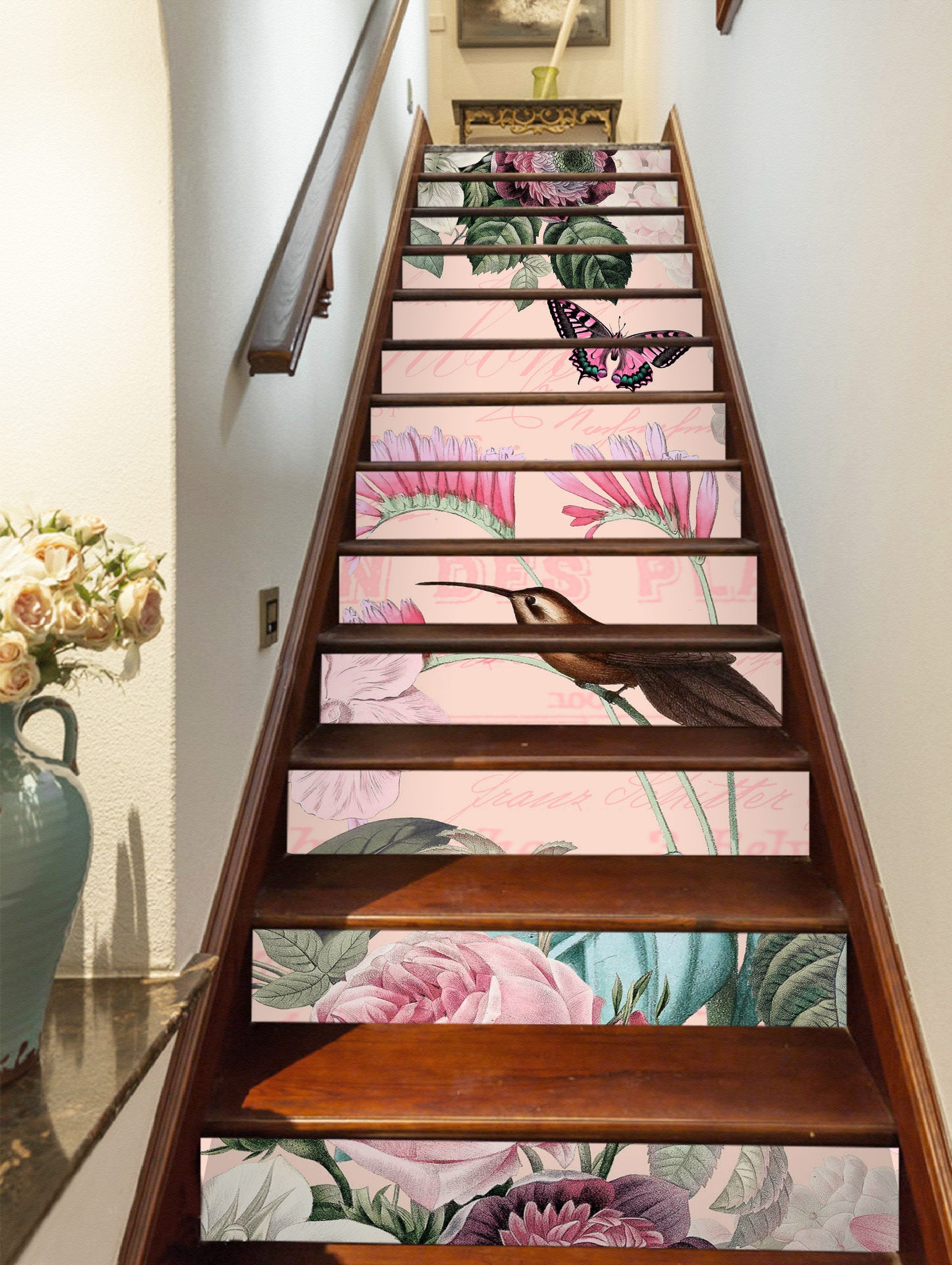 3D Pink Flower Butterfly 10492 Andrea Haase Stair Risers