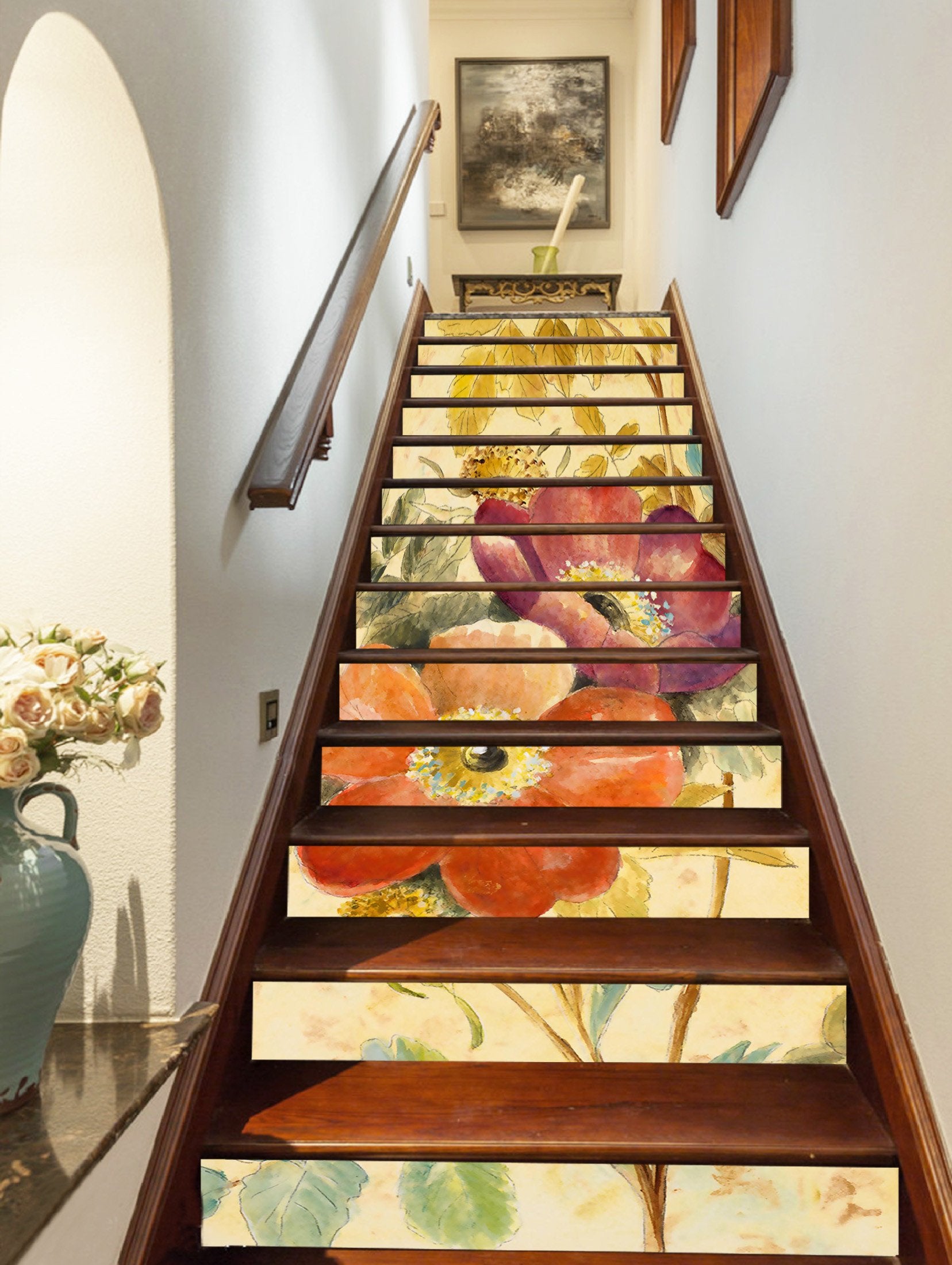 3D Flowers Painting 1165 Stair Risers Wallpaper AJ Wallpaper 
