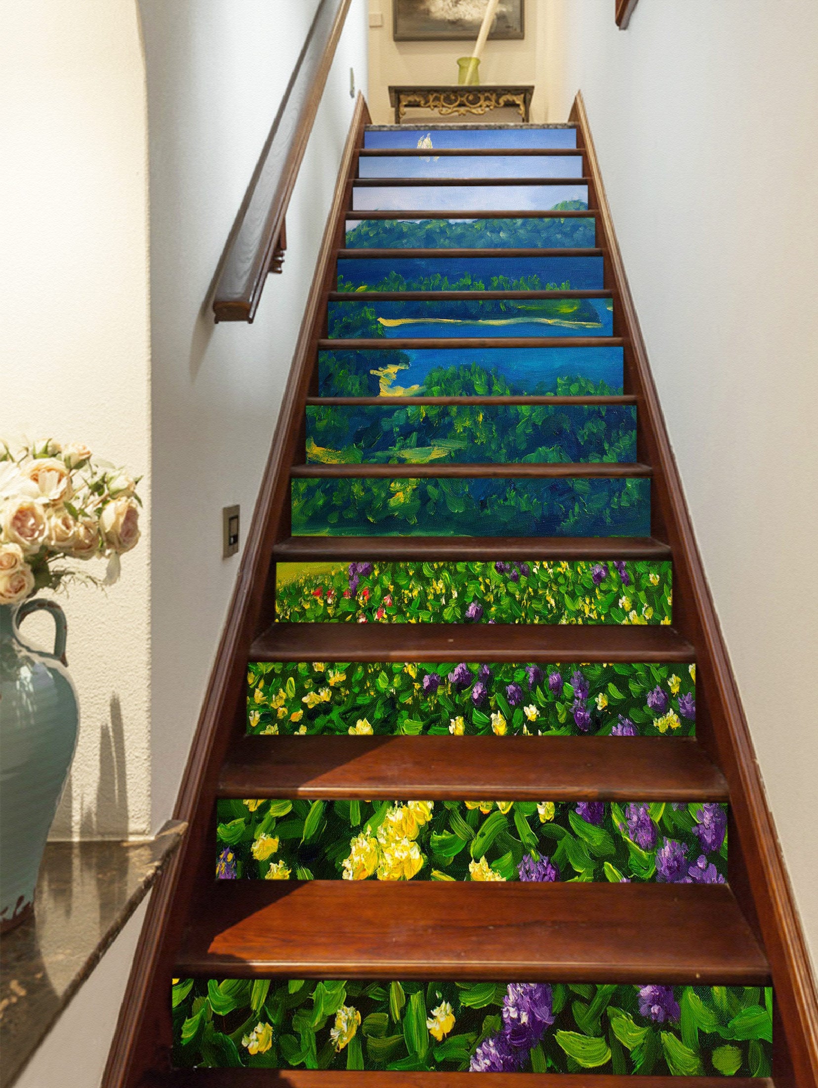 3D Fresh Green Leaves And Flowers 400 Stair Risers