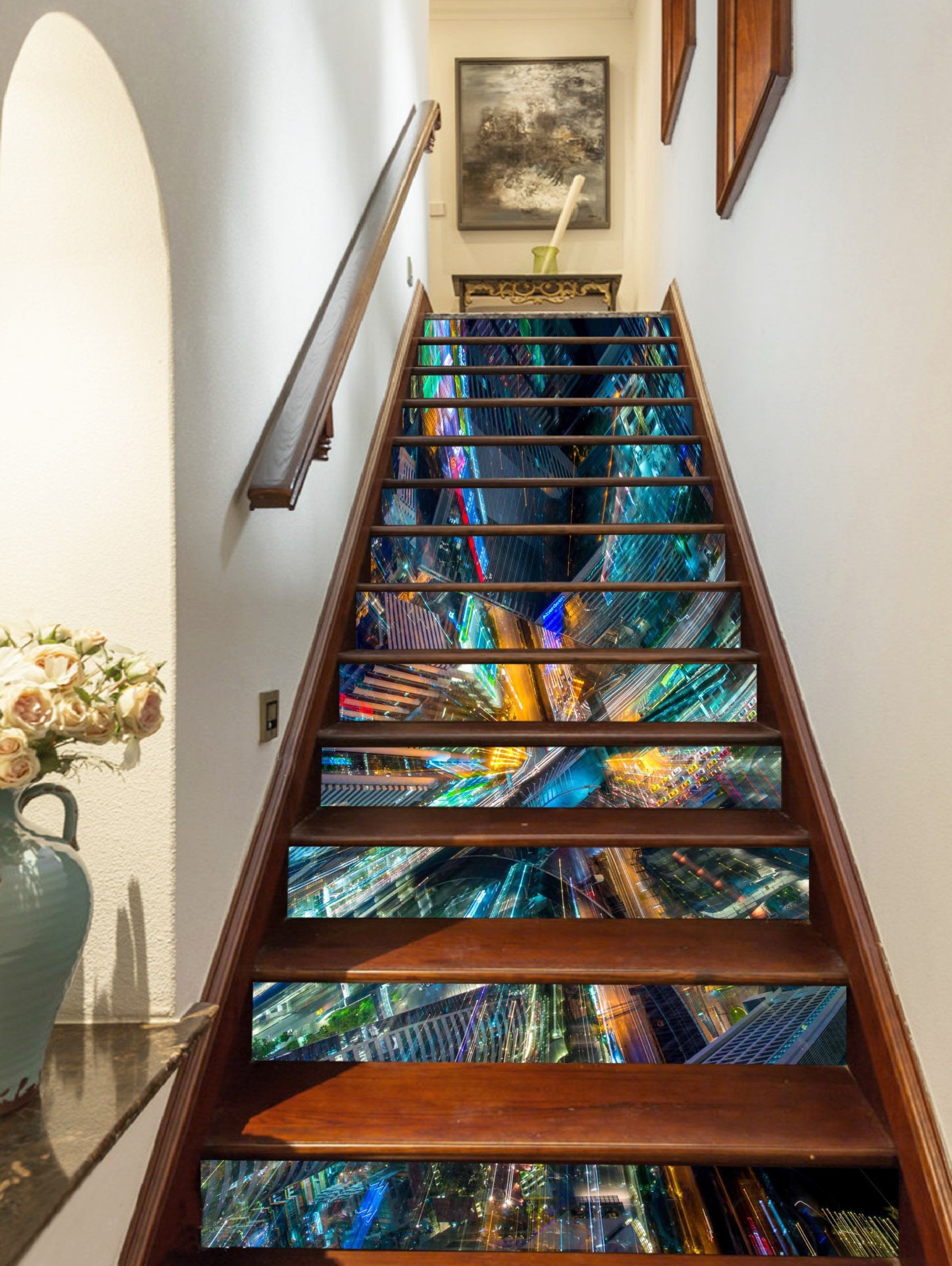 3D Prosperous City Buildings 1009 Stair Risers Wallpaper AJ Wallpaper 