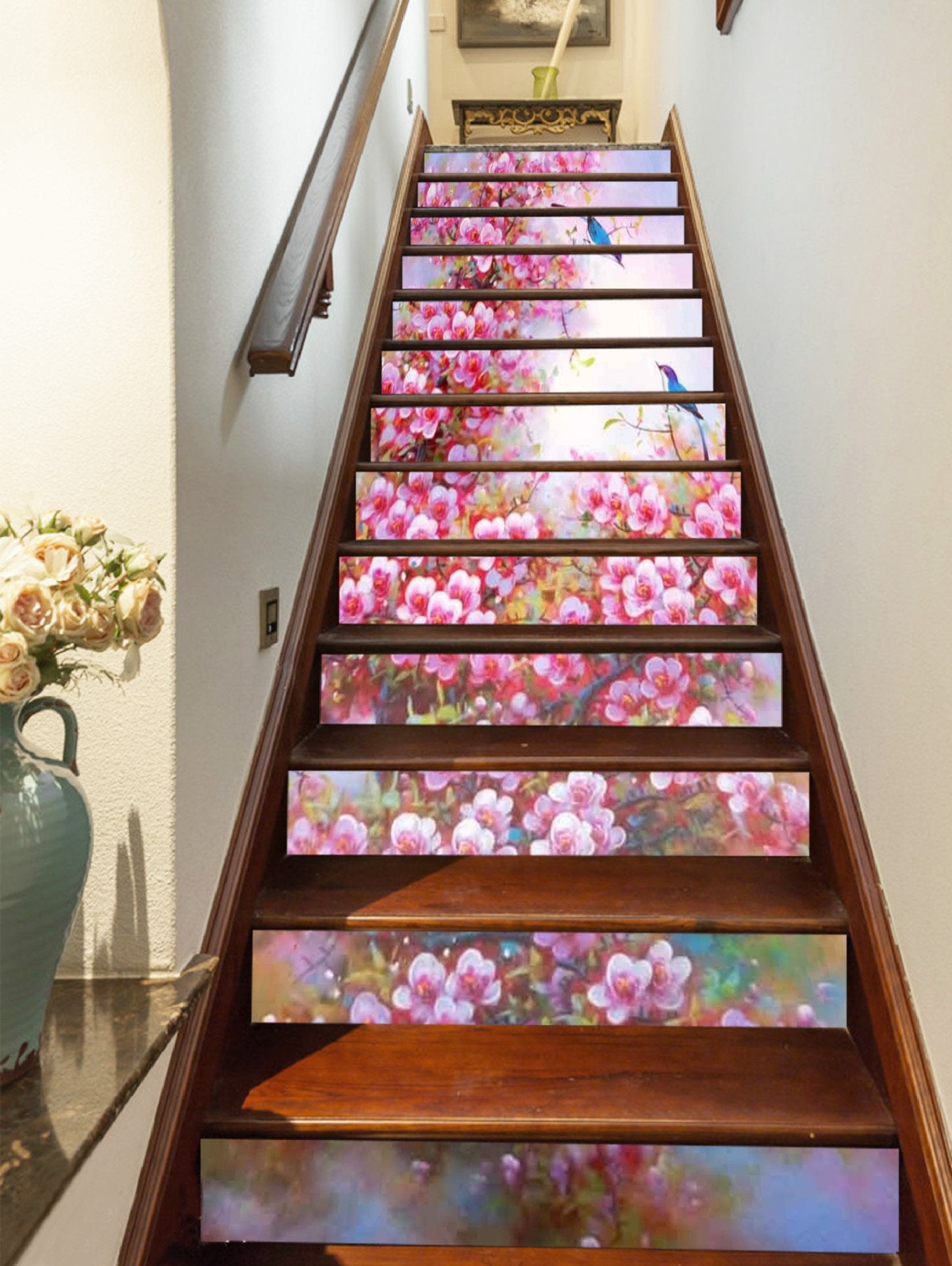 3D Fancy Flowers Birds 1505 Stair Risers Wallpaper AJ Wallpaper 