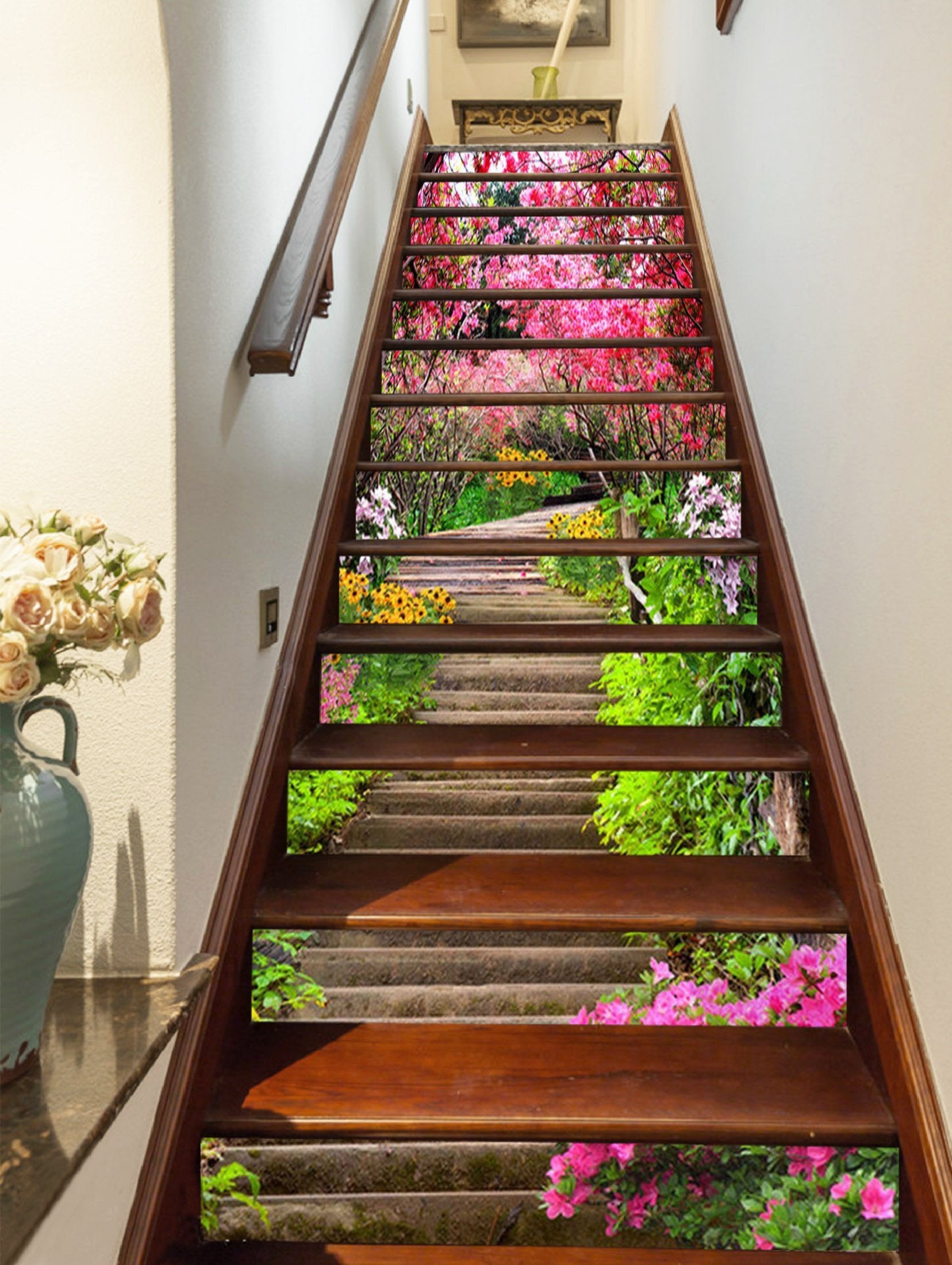 3D Stairway Flowers 1510 Stair Risers Wallpaper AJ Wallpaper 