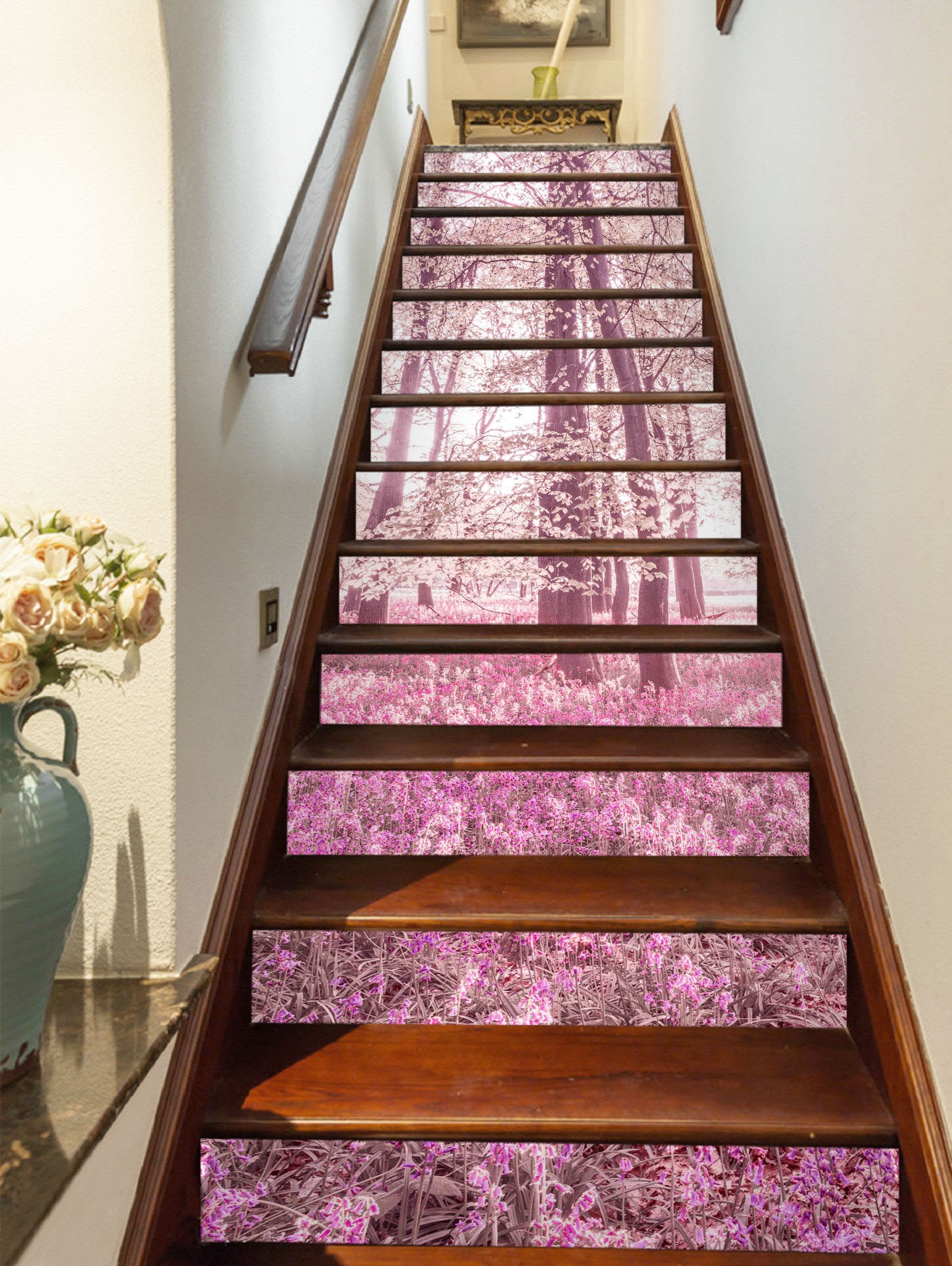 3D Woods Pink Flowers 10960 Assaf Frank Stair Risers